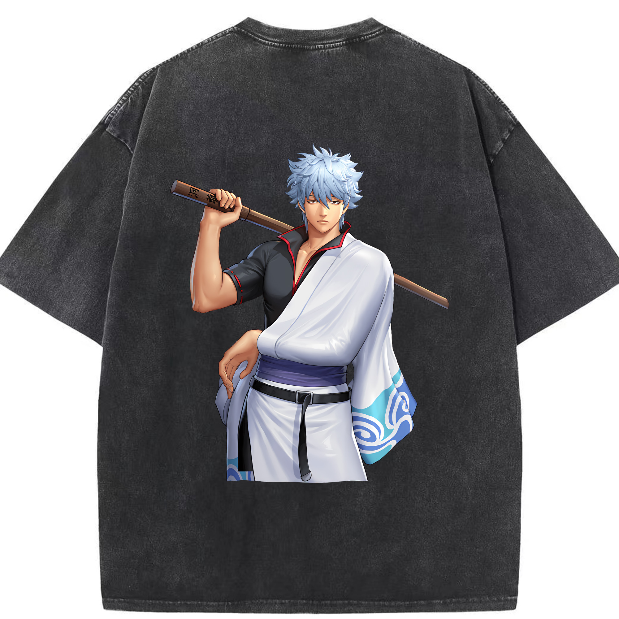 （画像用） ぎんたま 坂田銀時（さかたぎんとき） 神楽 志村新八（しむら しんぱち） GINTAMA Sakata Gintoki Kagura Shimura Shinpachi 綿100% ヴィンテージ風 半袖Tシャツ（背面プリント）