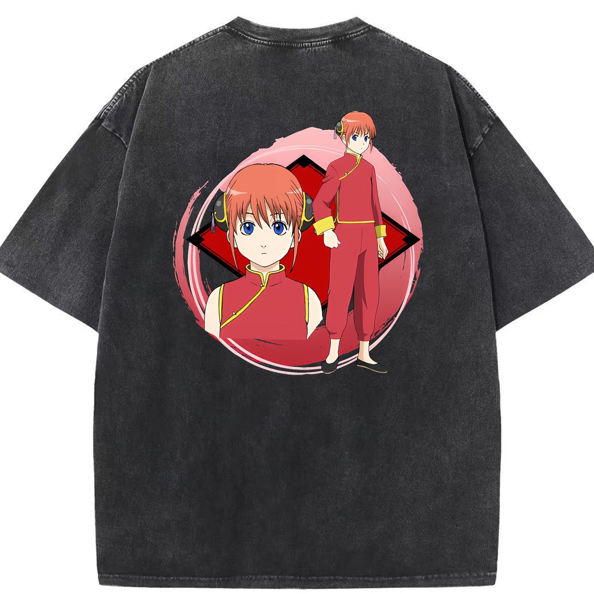 （画像用） ぎんたま 坂田銀時（さかたぎんとき） 神楽 志村新八（しむら しんぱち） GINTAMA Sakata Gintoki Kagura Shimura Shinpachi 綿100% ヴィンテージ風 半袖Tシャツ（背面プリント）