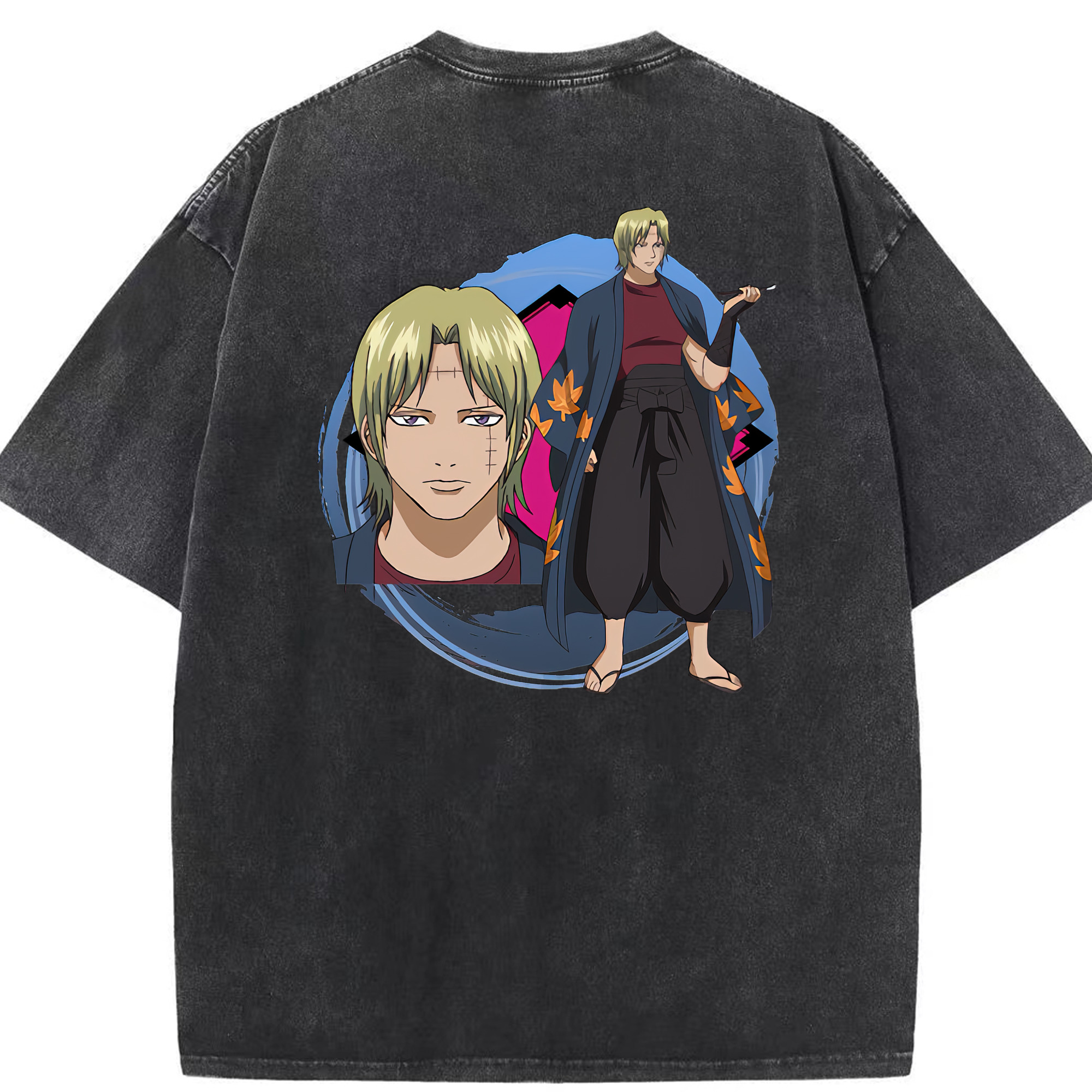 （画像用） ぎんたま 坂田銀時（さかたぎんとき） 神楽 志村新八（しむら しんぱち） GINTAMA Sakata Gintoki Kagura Shimura Shinpachi 綿100% ヴィンテージ風 半袖Tシャツ（背面プリント）