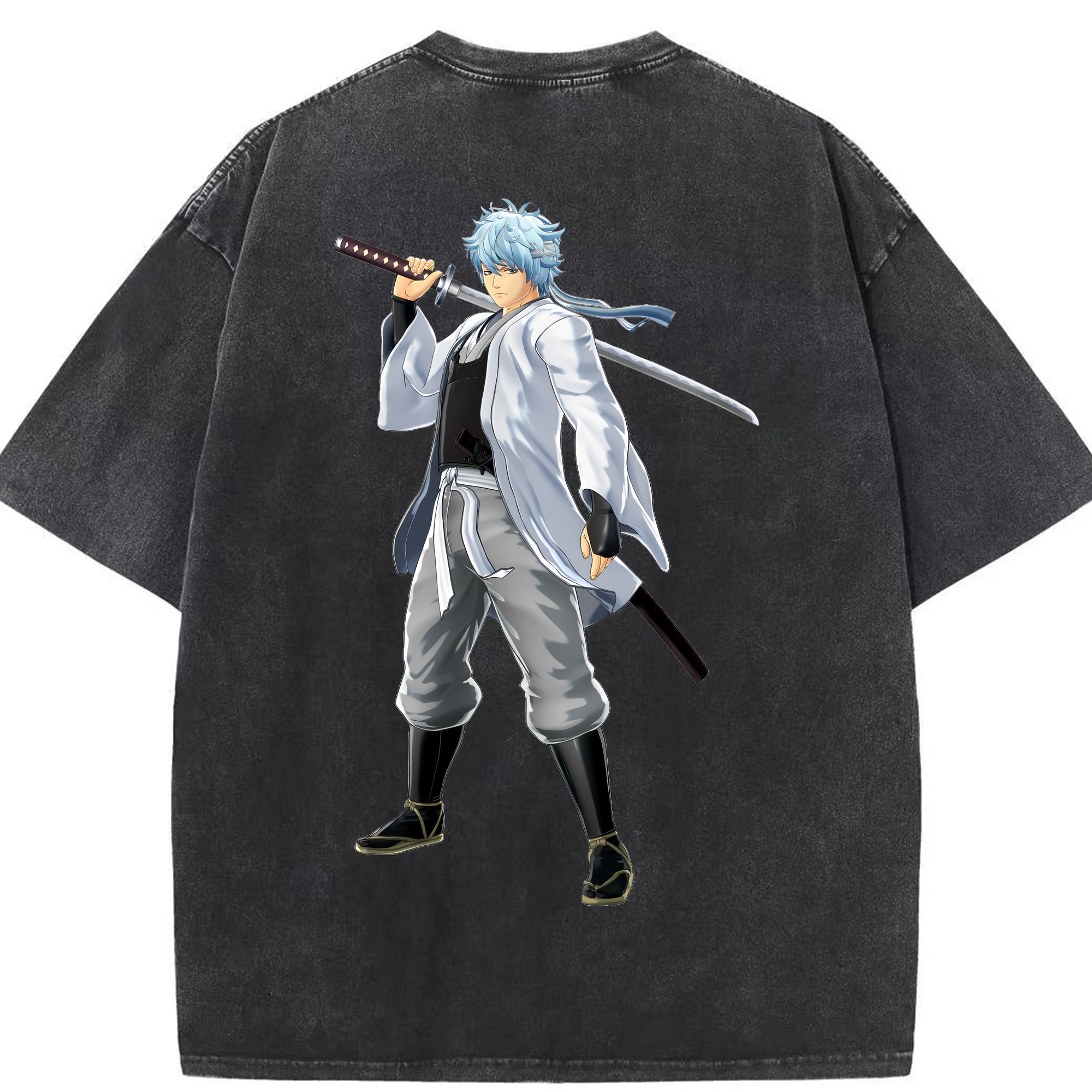 （画像用） ぎんたま 坂田銀時（さかたぎんとき） 神楽 志村新八（しむら しんぱち） GINTAMA Sakata Gintoki Kagura Shimura Shinpachi 綿100% ヴィンテージ風 半袖Tシャツ（背面プリント）