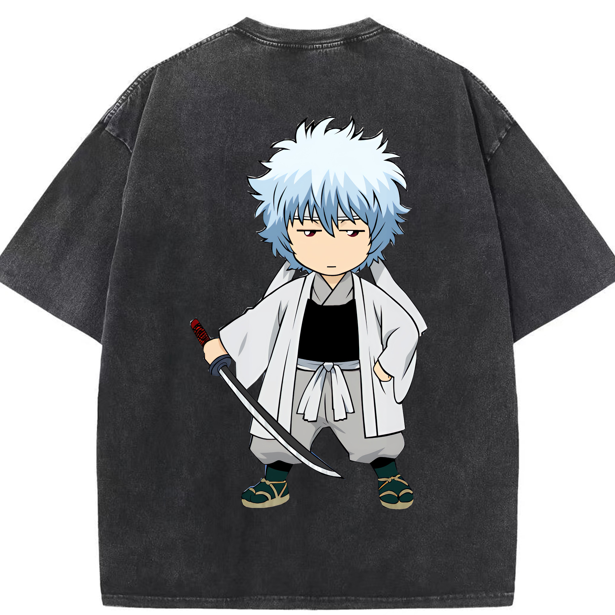 （画像用） ぎんたま 坂田銀時（さかたぎんとき） 神楽 志村新八（しむら しんぱち） GINTAMA Sakata Gintoki Kagura Shimura Shinpachi 綿100% ヴィンテージ風 半袖Tシャツ（背面プリント）
