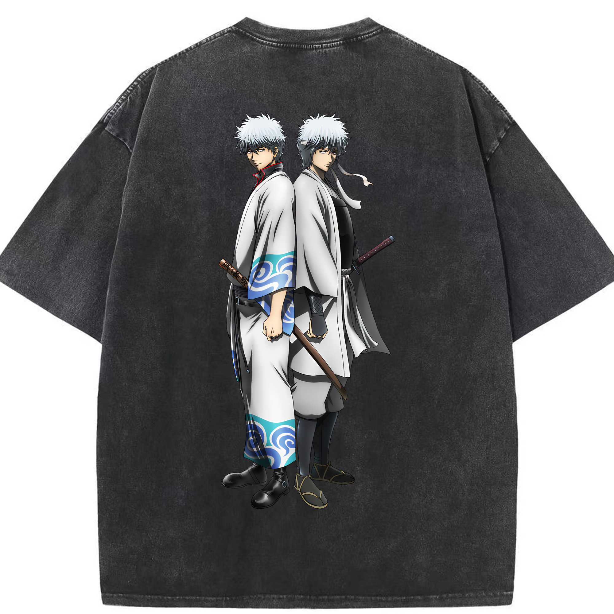 （画像用） ぎんたま 坂田銀時（さかたぎんとき） 神楽 志村新八（しむら しんぱち） GINTAMA Sakata Gintoki Kagura Shimura Shinpachi 綿100% ヴィンテージ風 半袖Tシャツ（背面プリント）
