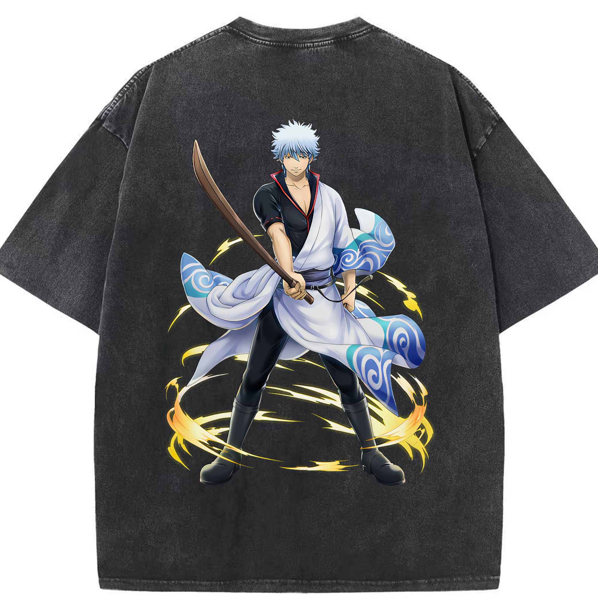 （画像用） ぎんたま 坂田銀時（さかたぎんとき） 神楽 志村新八（しむら しんぱち） GINTAMA Sakata Gintoki Kagura Shimura Shinpachi 綿100% ヴィンテージ風 半袖Tシャツ（背面プリント）