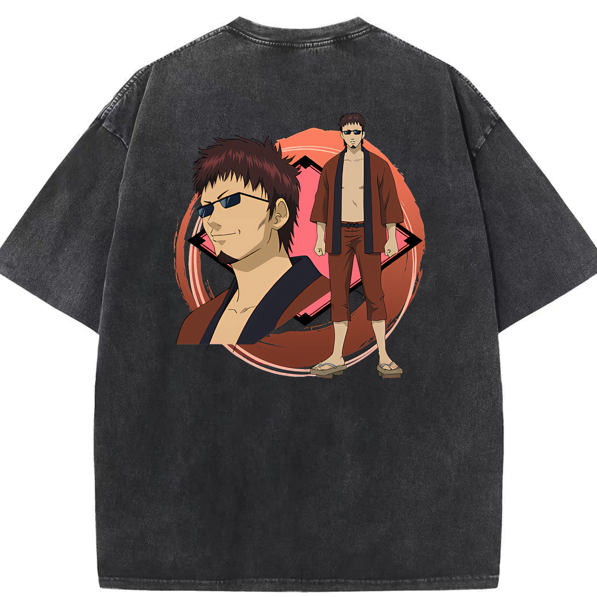 （画像用） ぎんたま 坂田銀時（さかたぎんとき） 神楽 志村新八（しむら しんぱち） GINTAMA Sakata Gintoki Kagura Shimura Shinpachi 綿100% ヴィンテージ風 半袖Tシャツ（背面プリント）