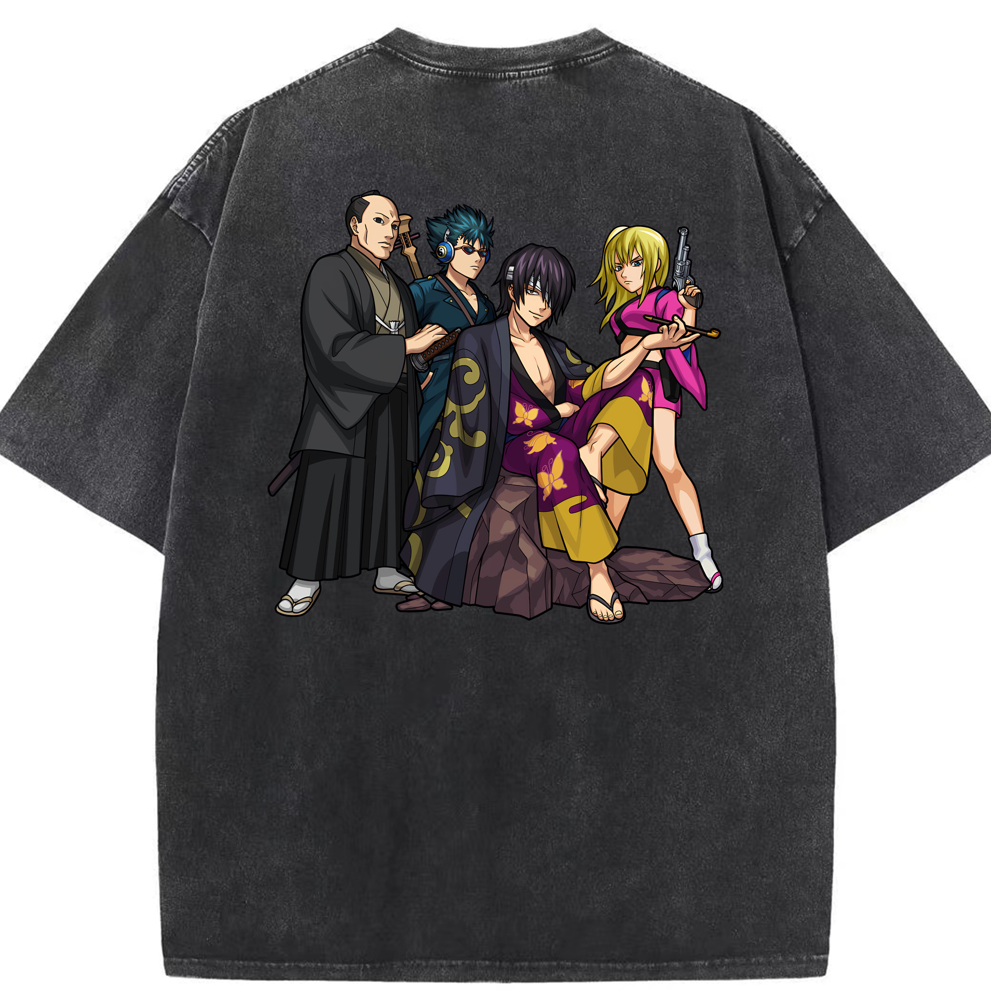 （画像用） ぎんたま 坂田銀時（さかたぎんとき） 神楽 志村新八（しむら しんぱち） GINTAMA Sakata Gintoki Kagura Shimura Shinpachi 綿100% ヴィンテージ風 半袖Tシャツ（背面プリント）