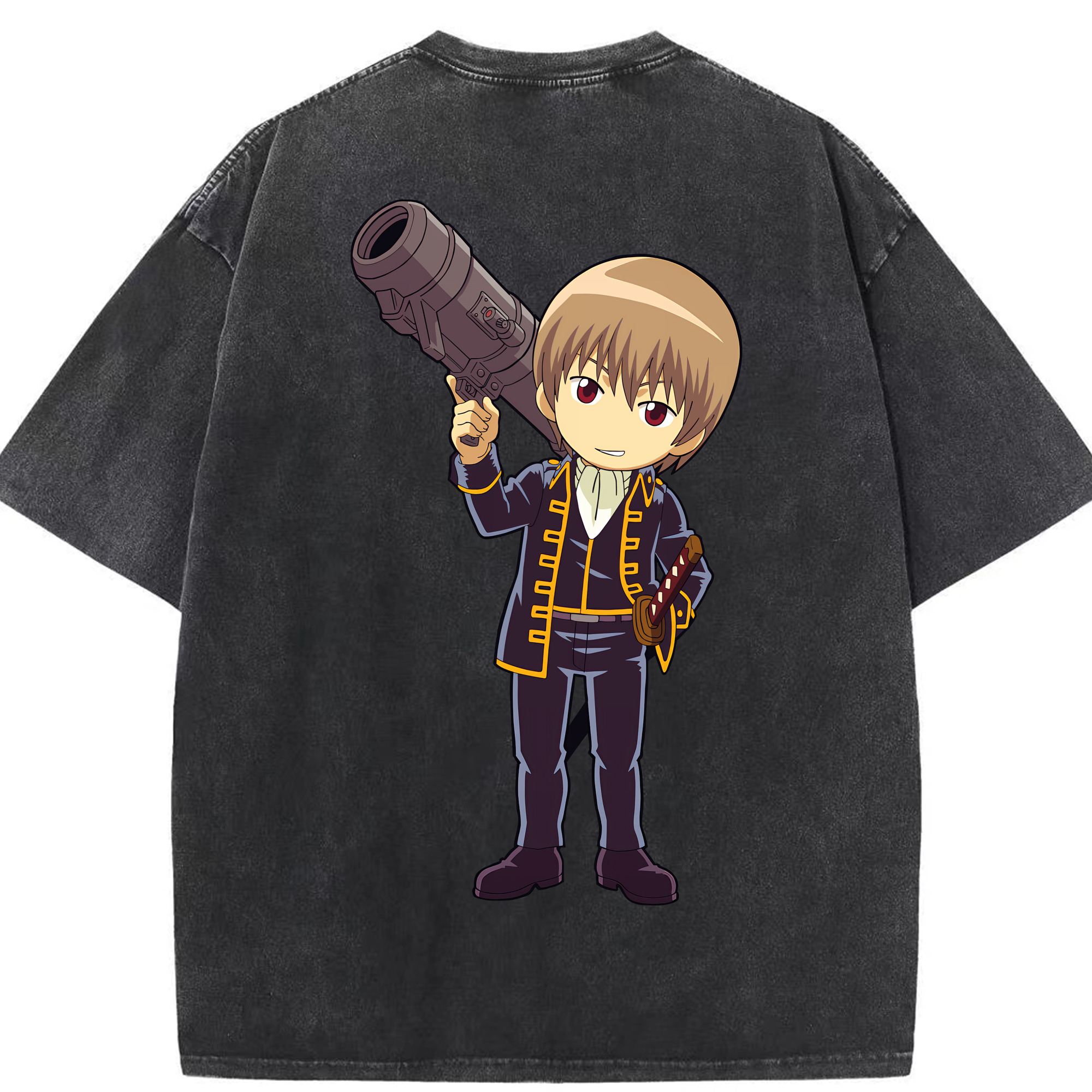 （画像用） ぎんたま 坂田銀時（さかたぎんとき） 神楽 志村新八（しむら しんぱち） GINTAMA Sakata Gintoki Kagura Shimura Shinpachi 綿100% ヴィンテージ風 半袖Tシャツ（背面プリント）