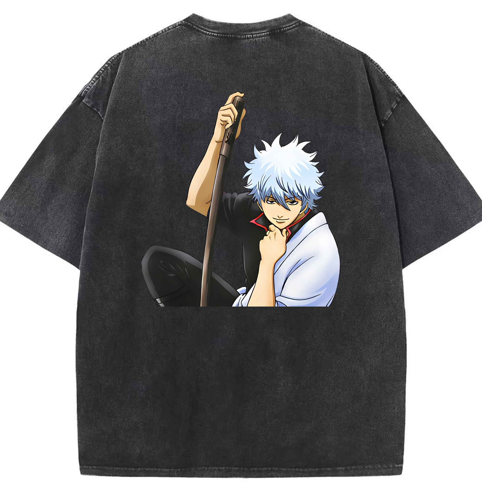 （画像用） ぎんたま 坂田銀時（さかたぎんとき） 神楽 志村新八（しむら しんぱち） GINTAMA Sakata Gintoki Kagura Shimura Shinpachi 綿100% ヴィンテージ風 半袖Tシャツ（背面プリント）