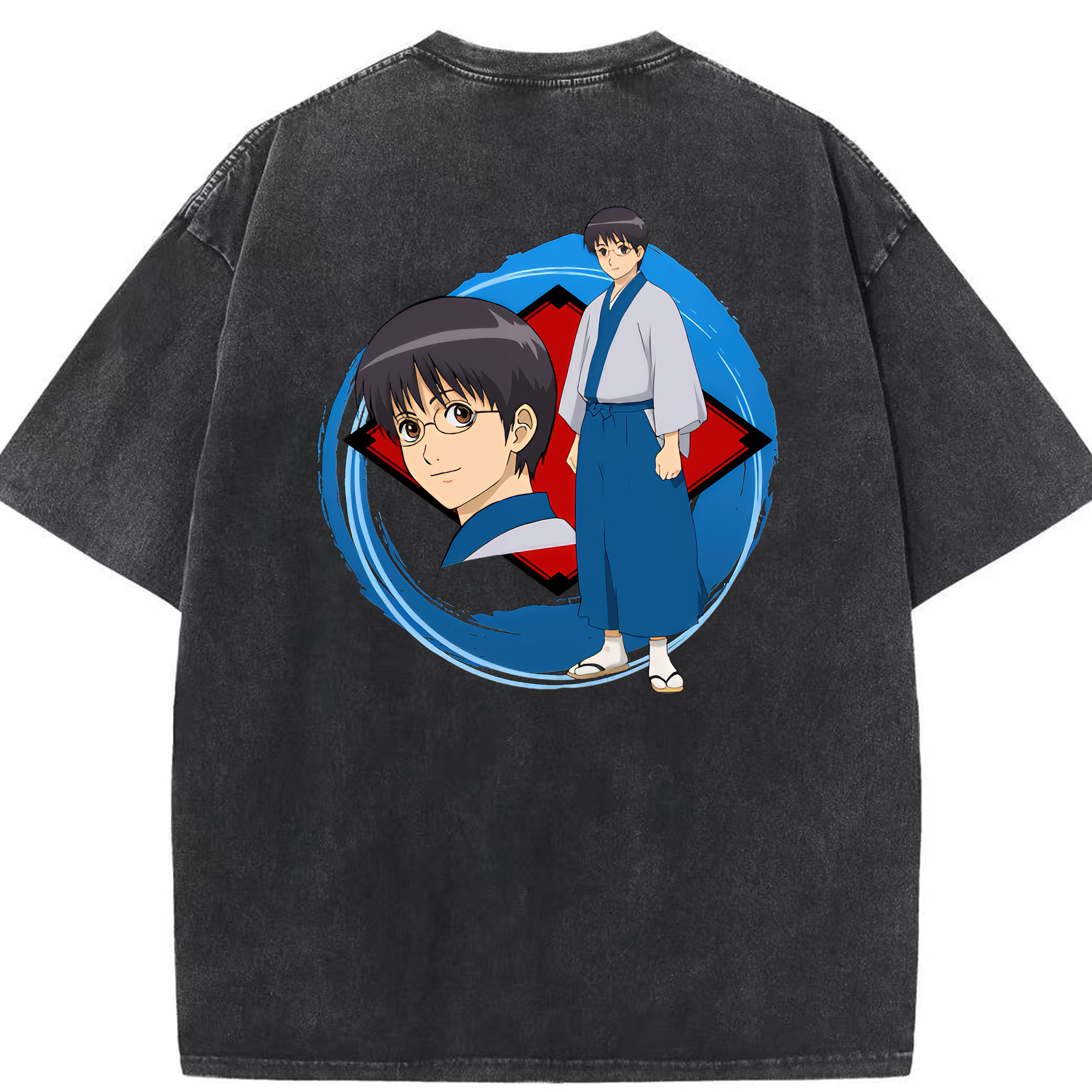 （画像用） ぎんたま 坂田銀時（さかたぎんとき） 神楽 志村新八（しむら しんぱち） GINTAMA Sakata Gintoki Kagura Shimura Shinpachi 綿100% ヴィンテージ風 半袖Tシャツ（背面プリント）