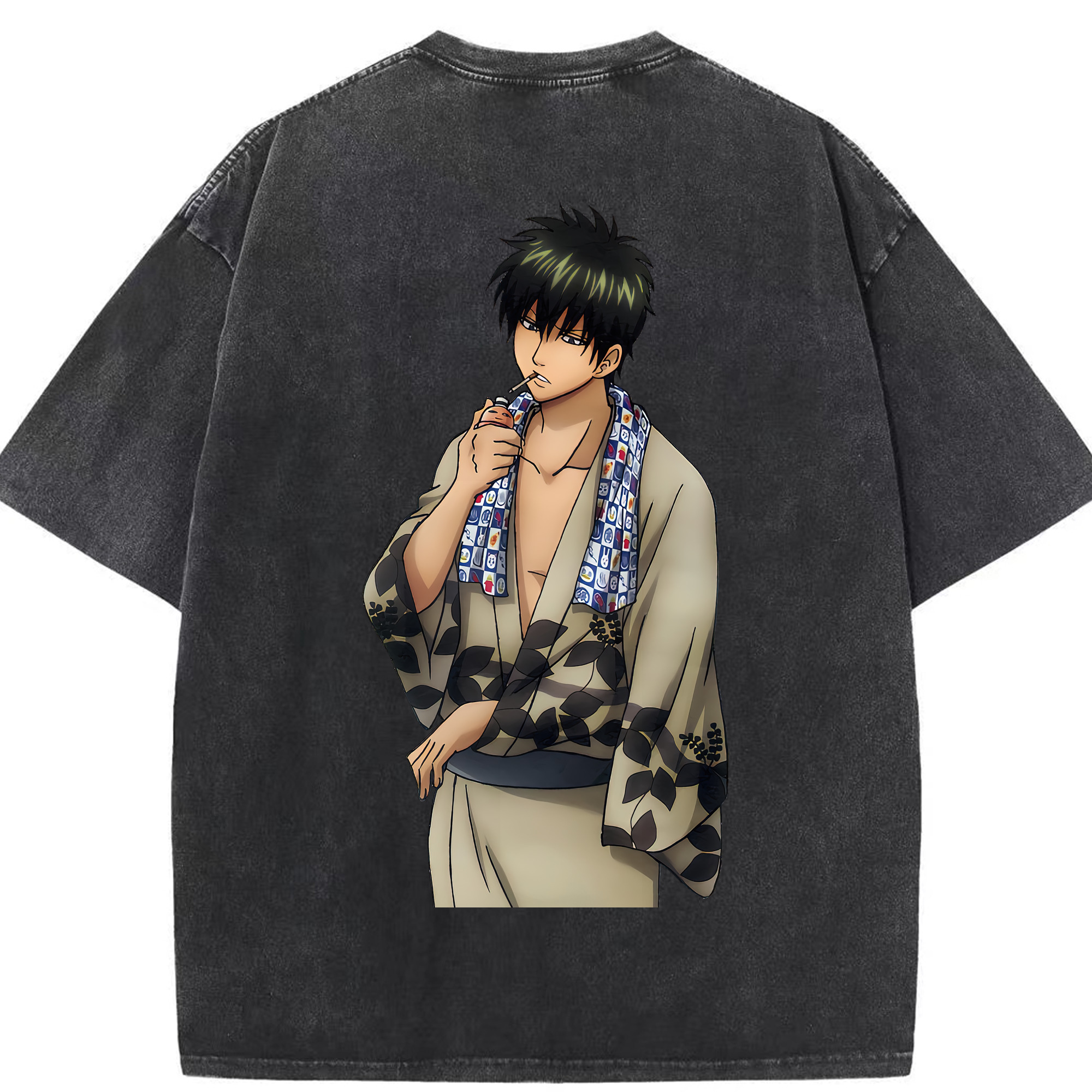 （画像用） ぎんたま 坂田銀時（さかたぎんとき） 神楽 志村新八（しむら しんぱち） GINTAMA Sakata Gintoki Kagura Shimura Shinpachi 綿100% ヴィンテージ風 半袖Tシャツ（背面プリント）