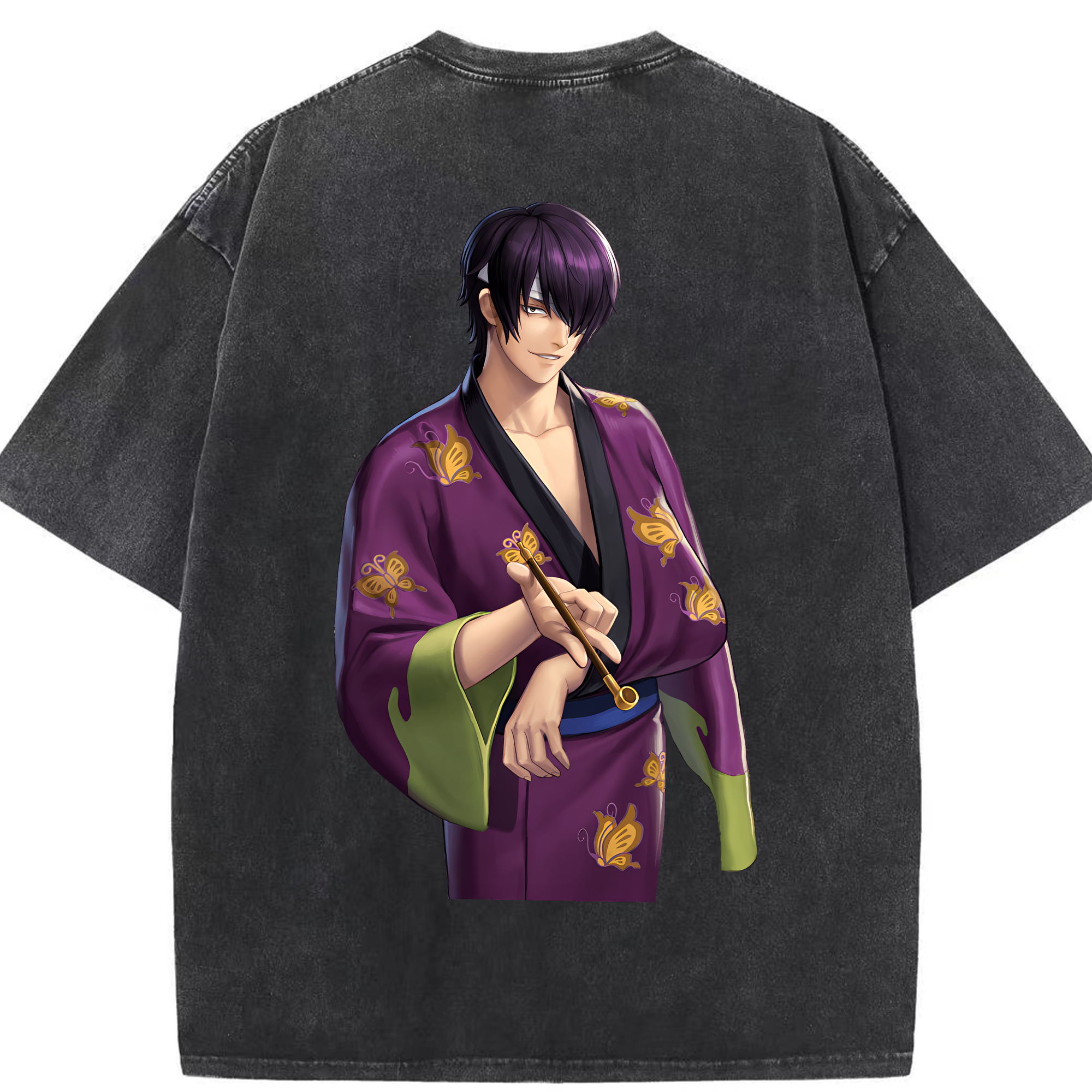 （画像用） ぎんたま 坂田銀時（さかたぎんとき） 神楽 志村新八（しむら しんぱち） GINTAMA Sakata Gintoki Kagura Shimura Shinpachi 綿100% ヴィンテージ風 半袖Tシャツ（背面プリント）
