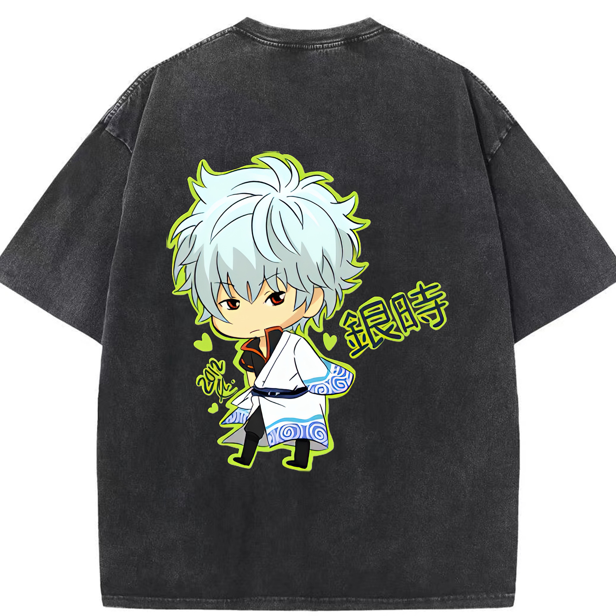 （画像用） ぎんたま 坂田銀時（さかたぎんとき） 神楽 志村新八（しむら しんぱち） GINTAMA Sakata Gintoki Kagura Shimura Shinpachi 綿100% ヴィンテージ風 半袖Tシャツ（背面プリント）