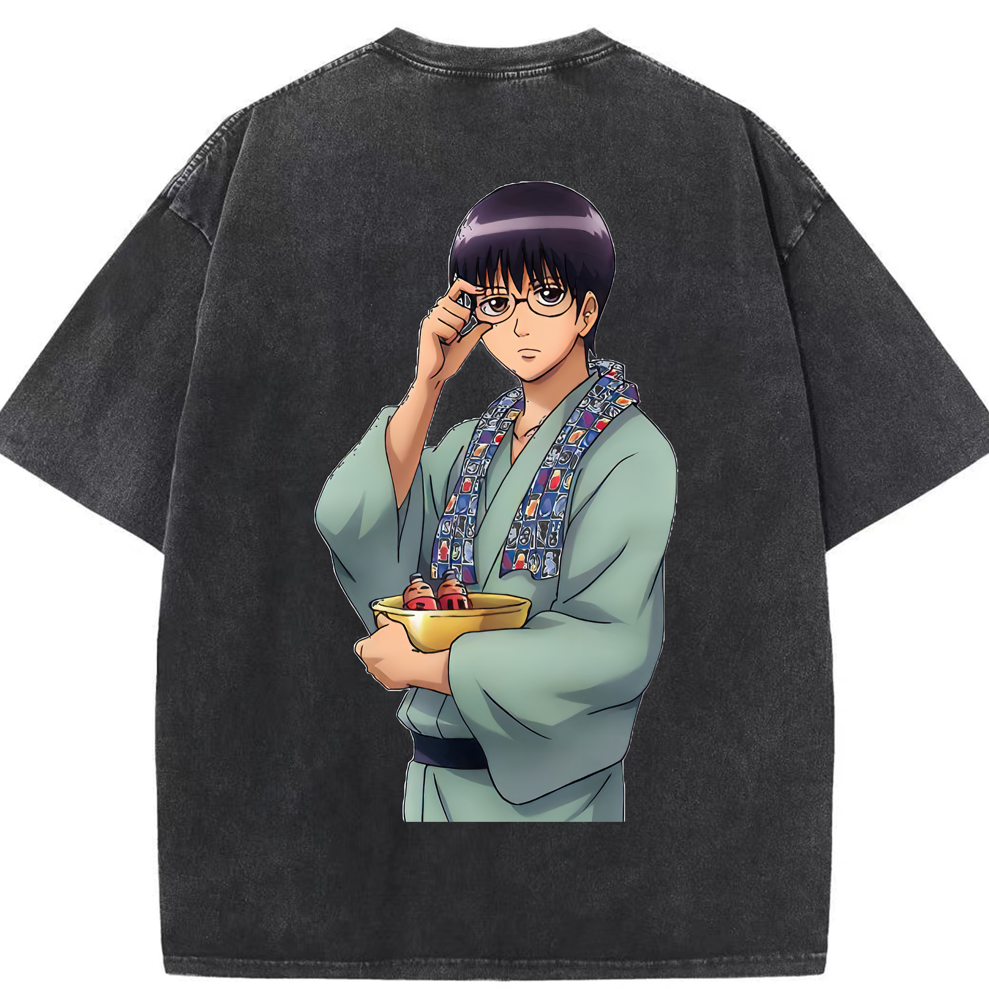 （画像用） ぎんたま 坂田銀時（さかたぎんとき） 神楽 志村新八（しむら しんぱち） GINTAMA Sakata Gintoki Kagura Shimura Shinpachi 綿100% ヴィンテージ風 半袖Tシャツ（背面プリント）