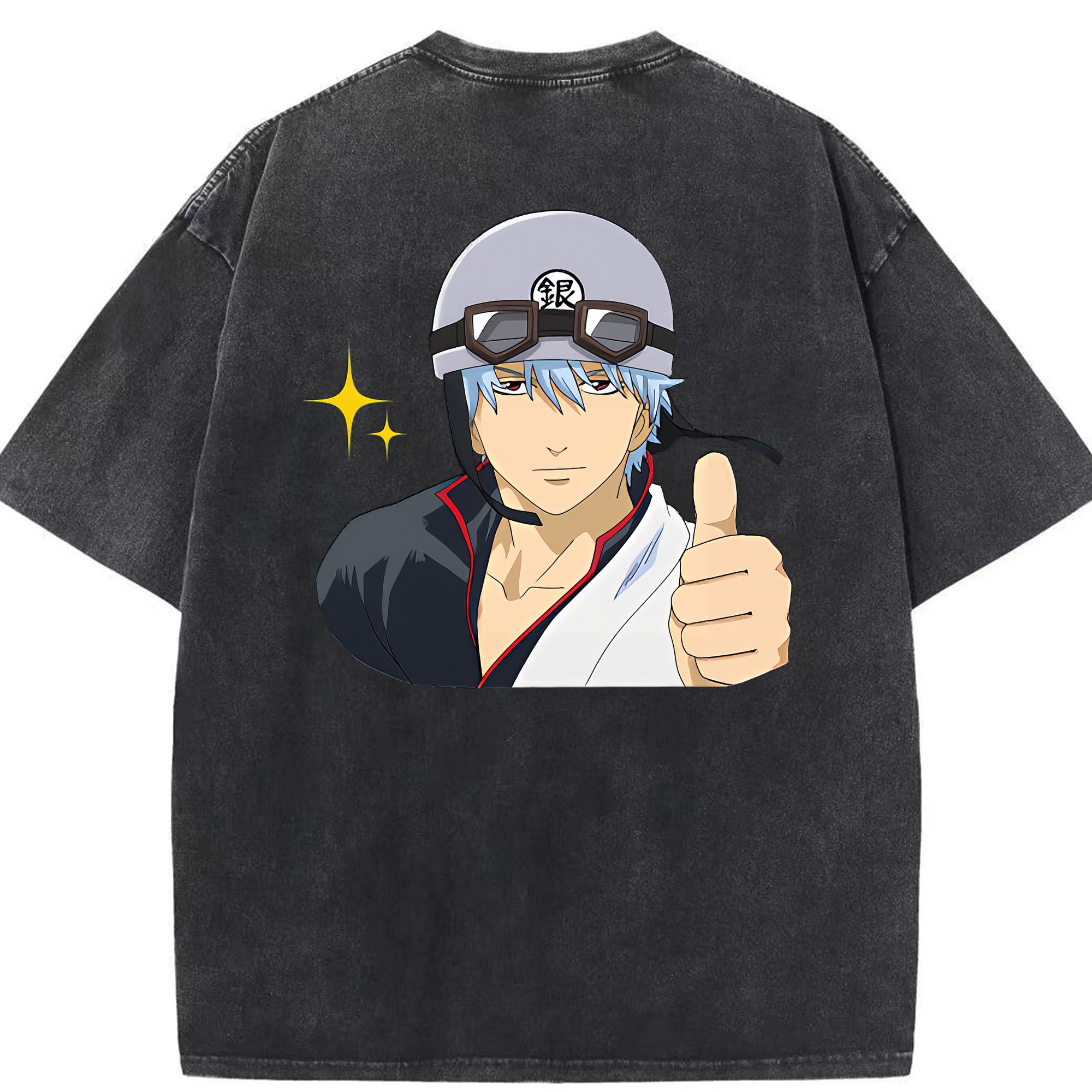 （画像用） ぎんたま 坂田銀時（さかたぎんとき） 神楽 志村新八（しむら しんぱち） GINTAMA Sakata Gintoki Kagura Shimura Shinpachi 綿100% ヴィンテージ風 半袖Tシャツ（背面プリント）