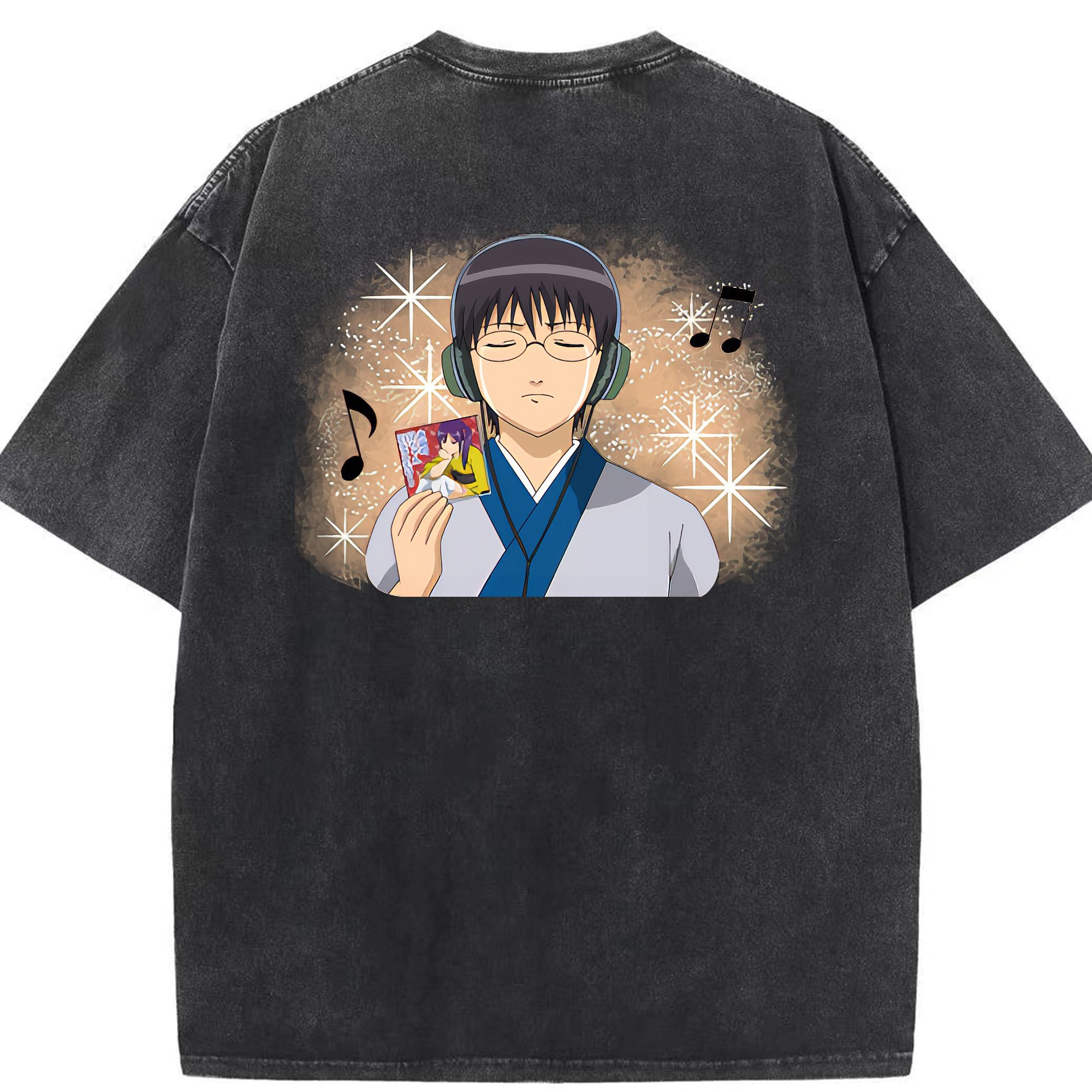 （画像用） ぎんたま 坂田銀時（さかたぎんとき） 神楽 志村新八（しむら しんぱち） GINTAMA Sakata Gintoki Kagura Shimura Shinpachi 綿100% ヴィンテージ風 半袖Tシャツ（背面プリント）