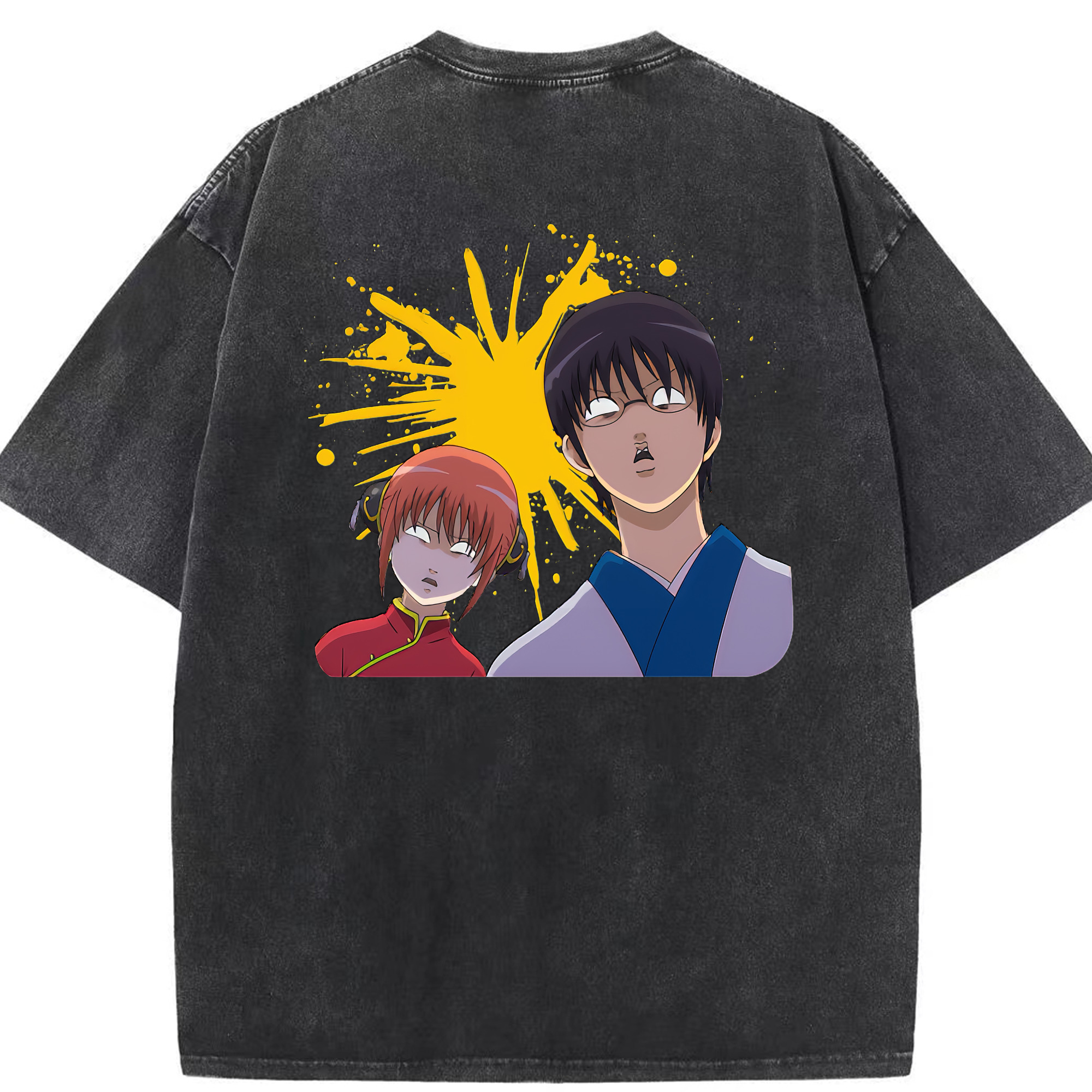 （画像用） ぎんたま 坂田銀時（さかたぎんとき） 神楽 志村新八（しむら しんぱち） GINTAMA Sakata Gintoki Kagura Shimura Shinpachi 綿100% ヴィンテージ風 半袖Tシャツ（背面プリント）
