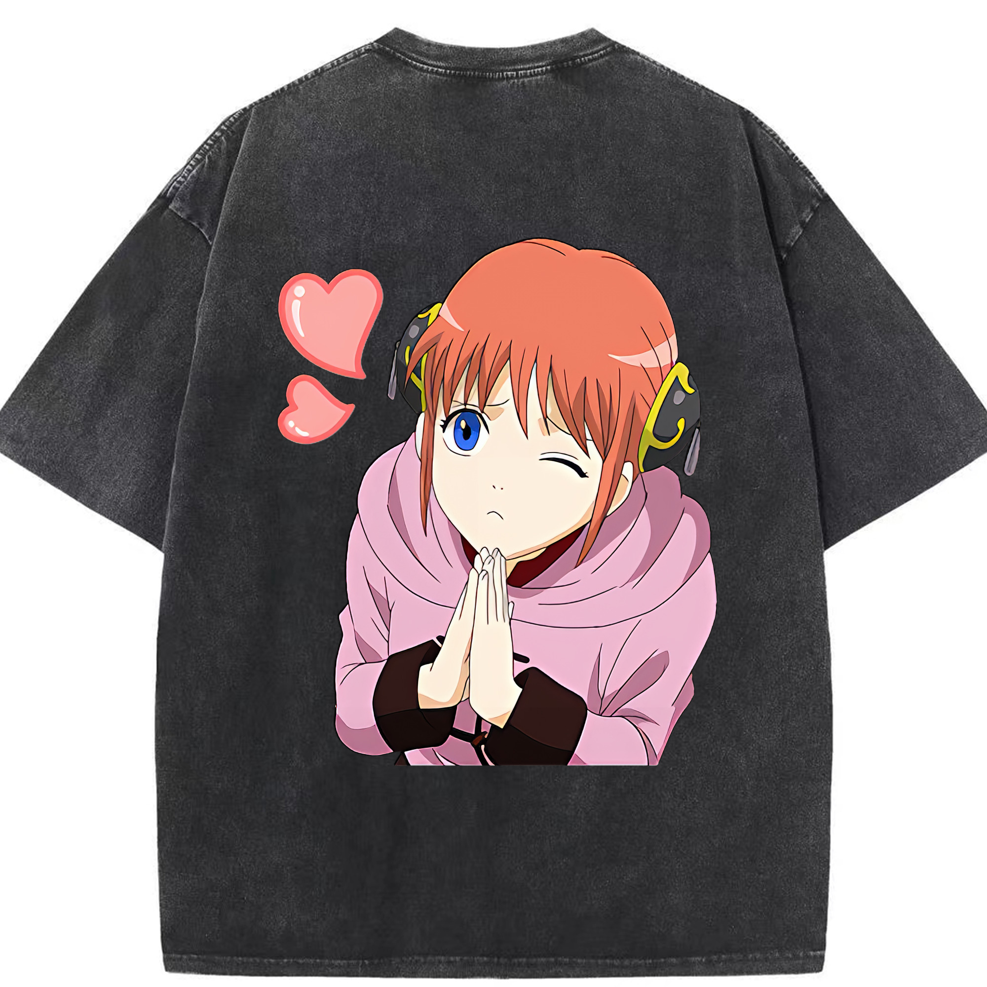 （画像用） ぎんたま 坂田銀時（さかたぎんとき） 神楽 志村新八（しむら しんぱち） GINTAMA Sakata Gintoki Kagura Shimura Shinpachi 綿100% ヴィンテージ風 半袖Tシャツ（背面プリント）