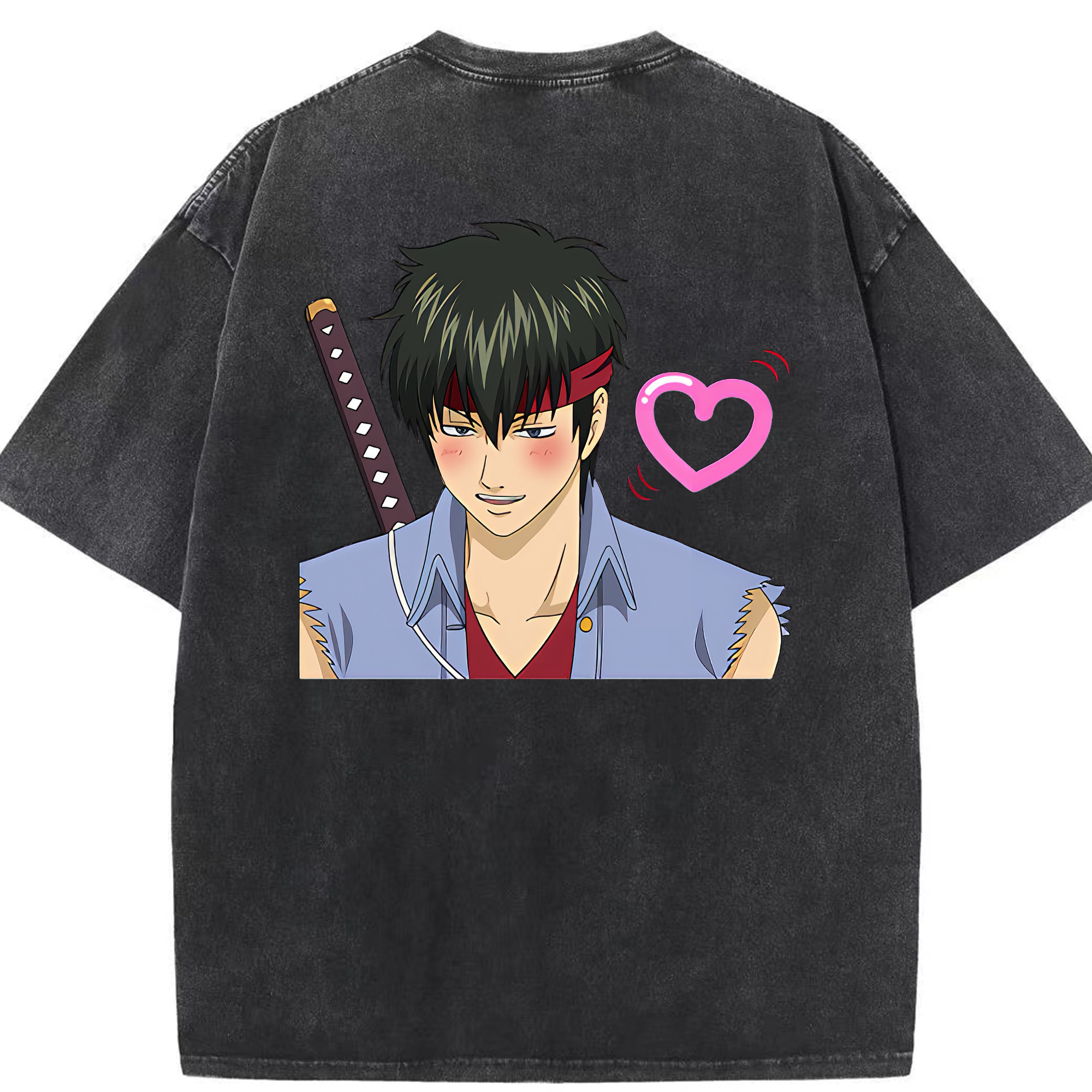 （画像用） ぎんたま 坂田銀時（さかたぎんとき） 神楽 志村新八（しむら しんぱち） GINTAMA Sakata Gintoki Kagura Shimura Shinpachi 綿100% ヴィンテージ風 半袖Tシャツ（背面プリント）