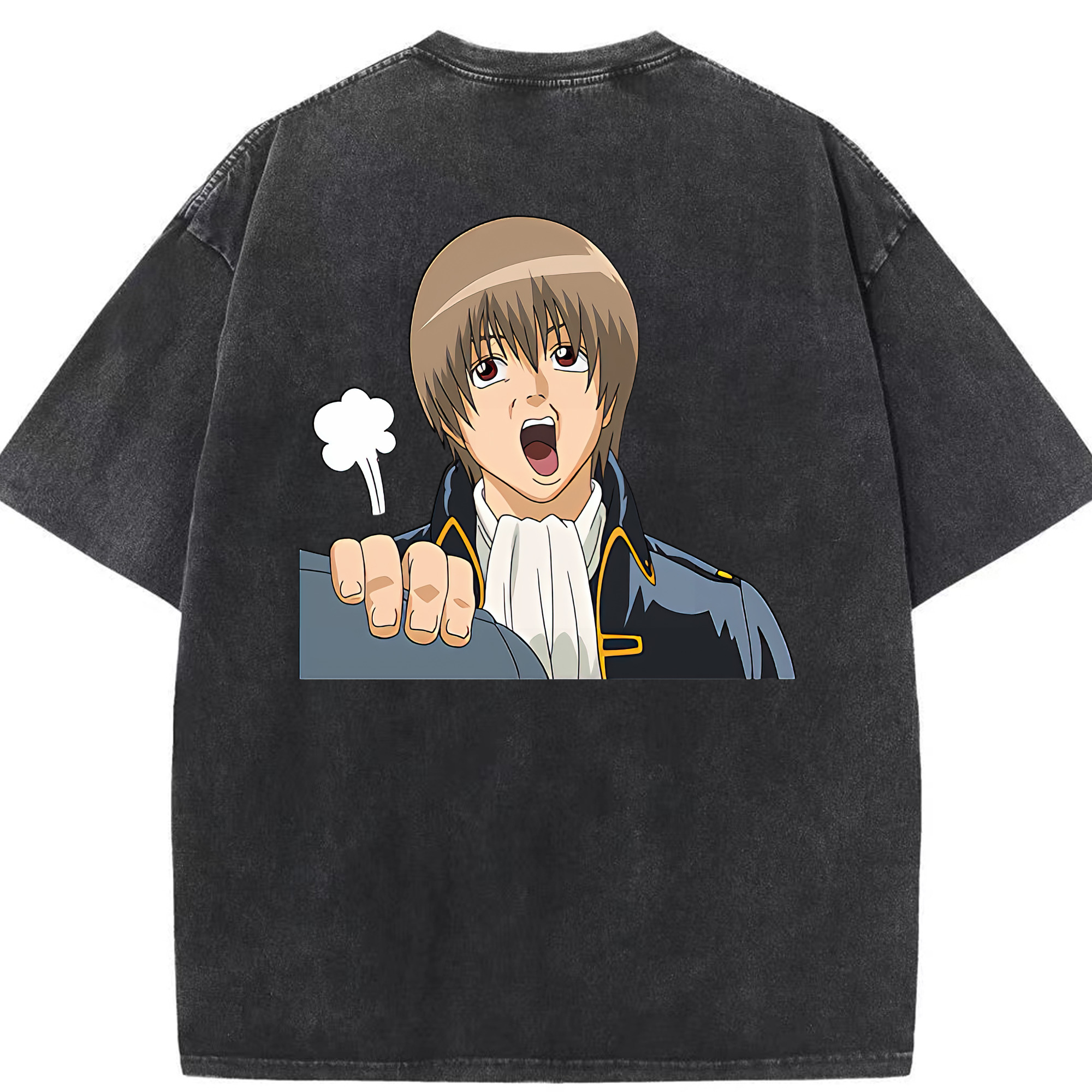 （画像用） ぎんたま 坂田銀時（さかたぎんとき） 神楽 志村新八（しむら しんぱち） GINTAMA Sakata Gintoki Kagura Shimura Shinpachi 綿100% ヴィンテージ風 半袖Tシャツ（背面プリント）