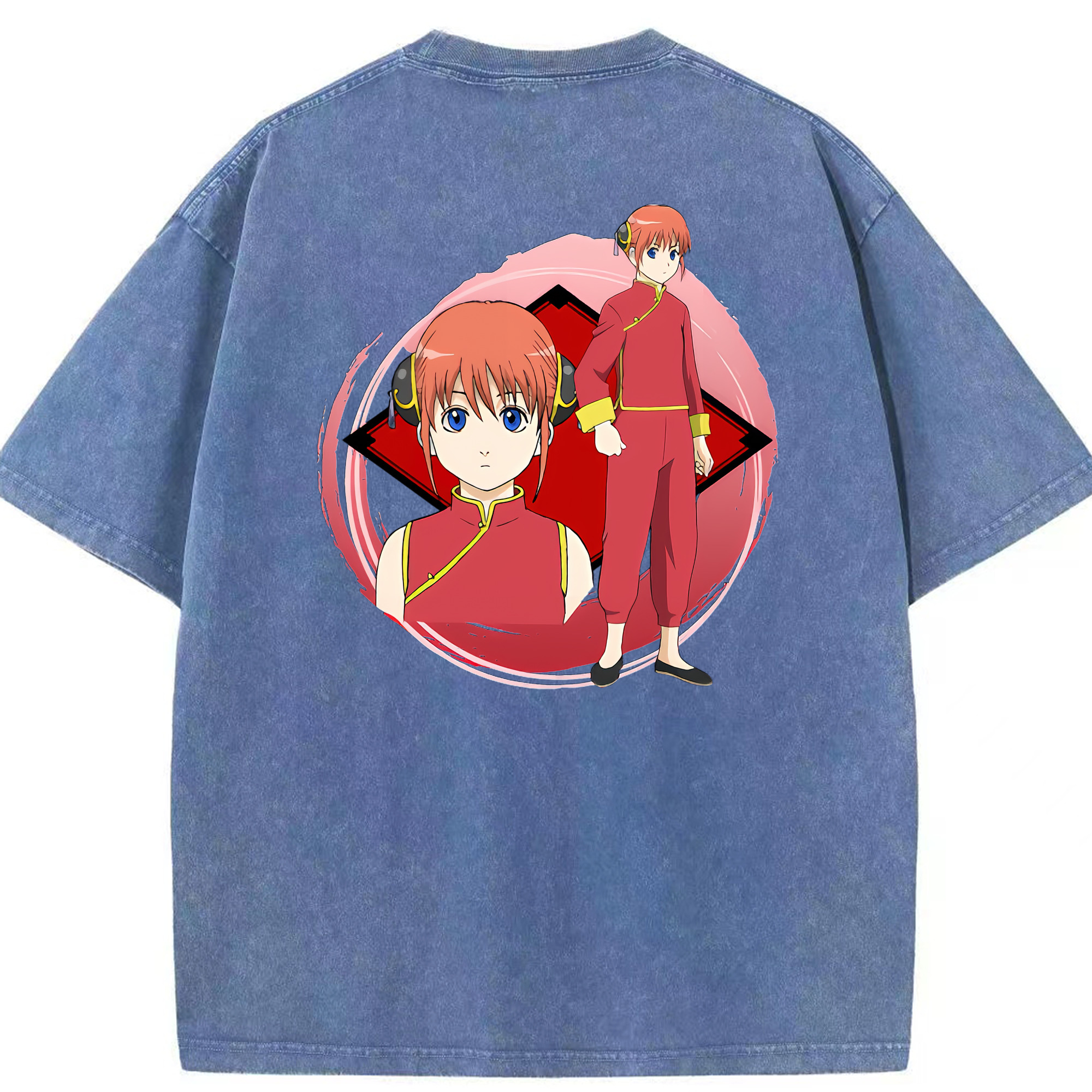 （画像用） ぎんたま 坂田銀時（さかたぎんとき） 神楽 志村新八（しむら しんぱち） GINTAMA Sakata Gintoki Kagura Shimura Shinpachi 綿100% ヴィンテージ風 半袖Tシャツ（背面プリント）