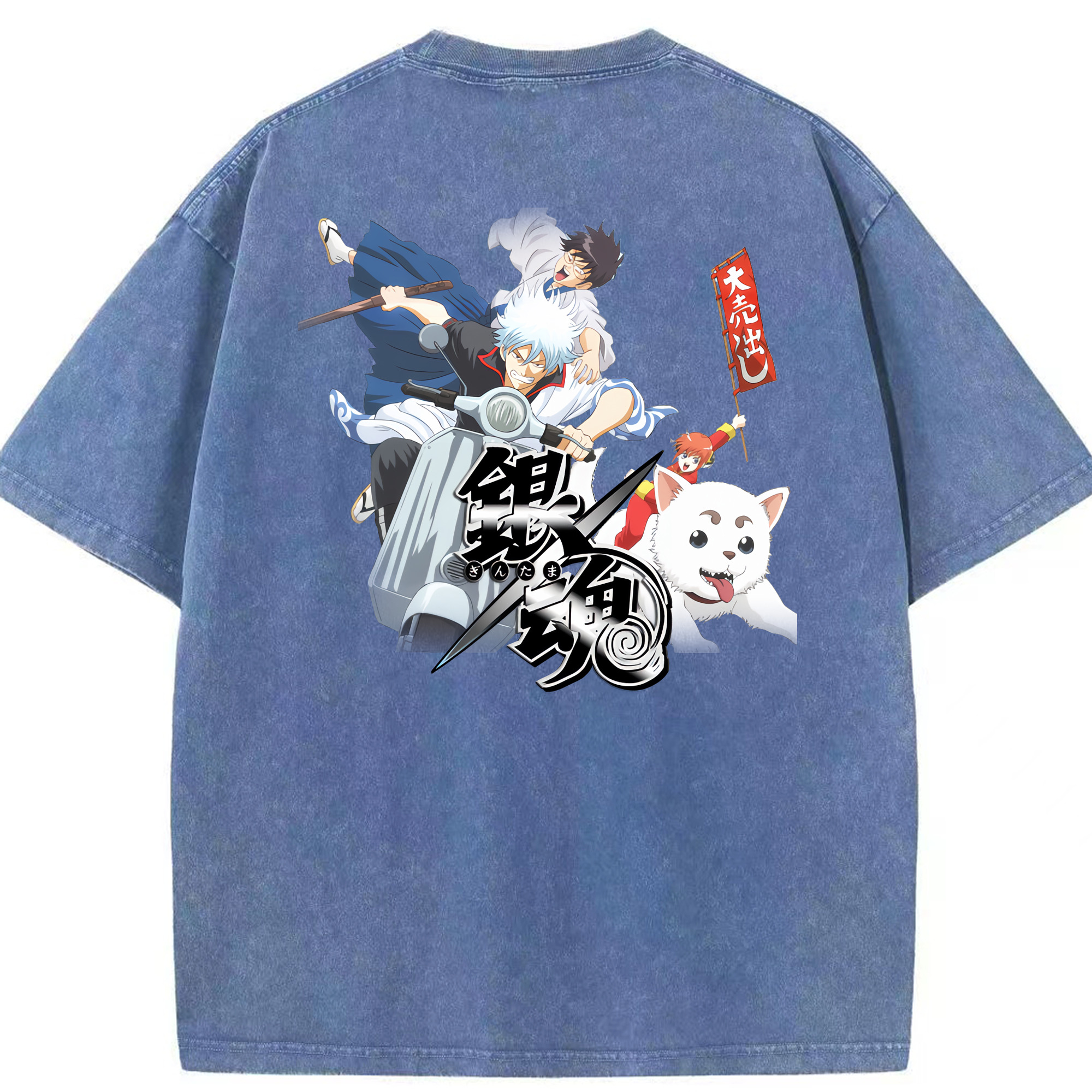 （画像用） ぎんたま 坂田銀時（さかたぎんとき） 神楽 志村新八（しむら しんぱち） GINTAMA Sakata Gintoki Kagura Shimura Shinpachi 綿100% ヴィンテージ風 半袖Tシャツ（背面プリント）