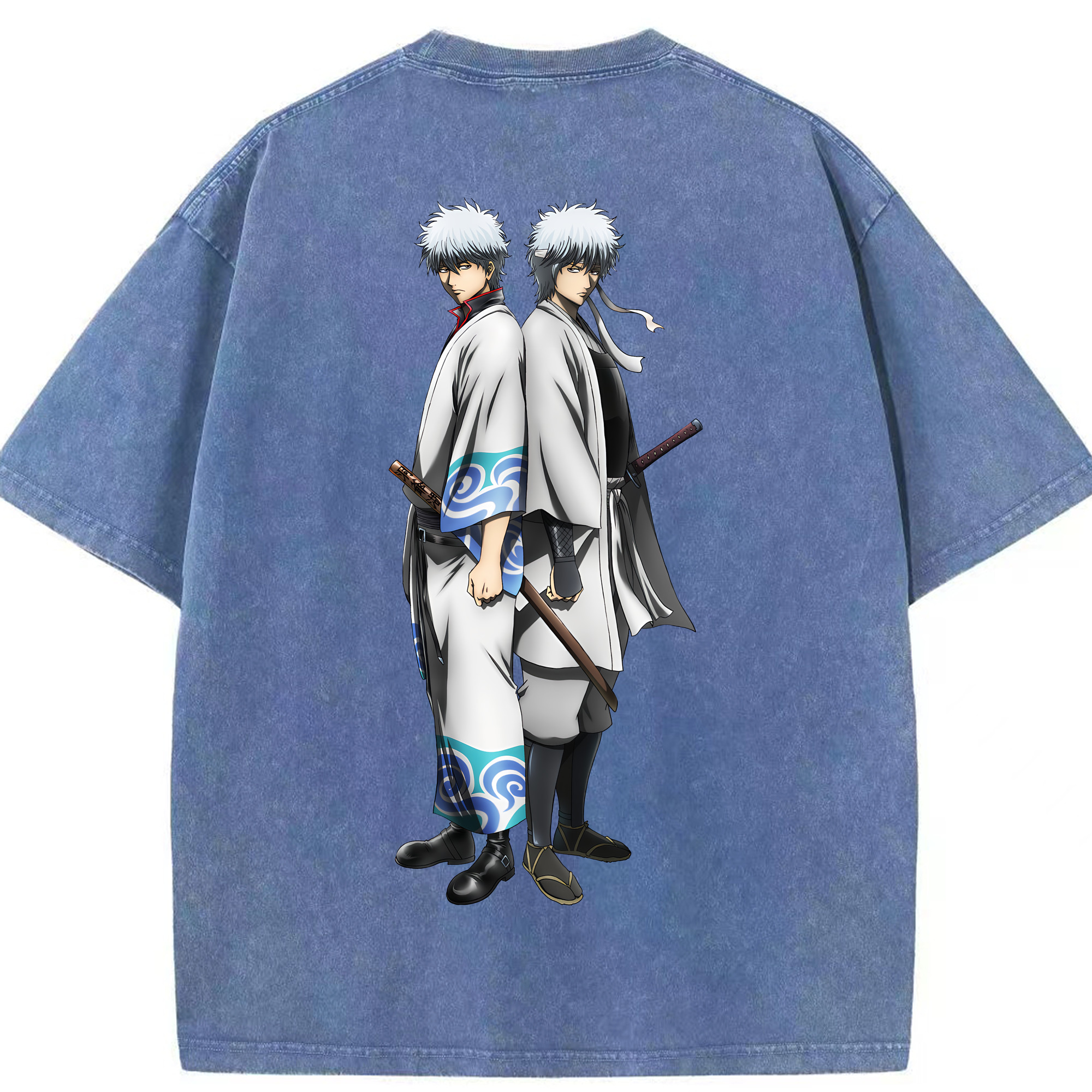（画像用） ぎんたま 坂田銀時（さかたぎんとき） 神楽 志村新八（しむら しんぱち） GINTAMA Sakata Gintoki Kagura Shimura Shinpachi 綿100% ヴィンテージ風 半袖Tシャツ（背面プリント）
