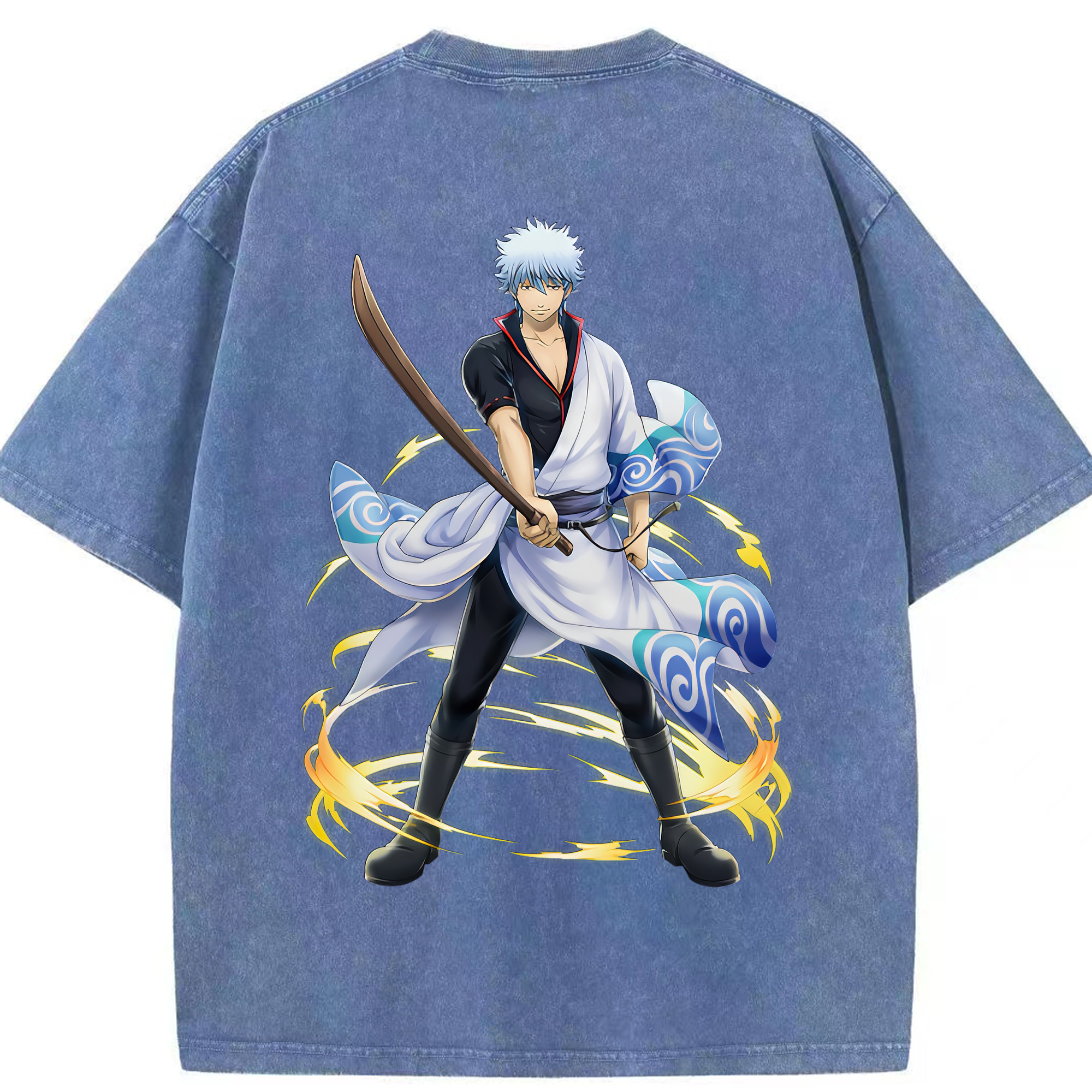 （画像用） ぎんたま 坂田銀時（さかたぎんとき） 神楽 志村新八（しむら しんぱち） GINTAMA Sakata Gintoki Kagura Shimura Shinpachi 綿100% ヴィンテージ風 半袖Tシャツ（背面プリント）