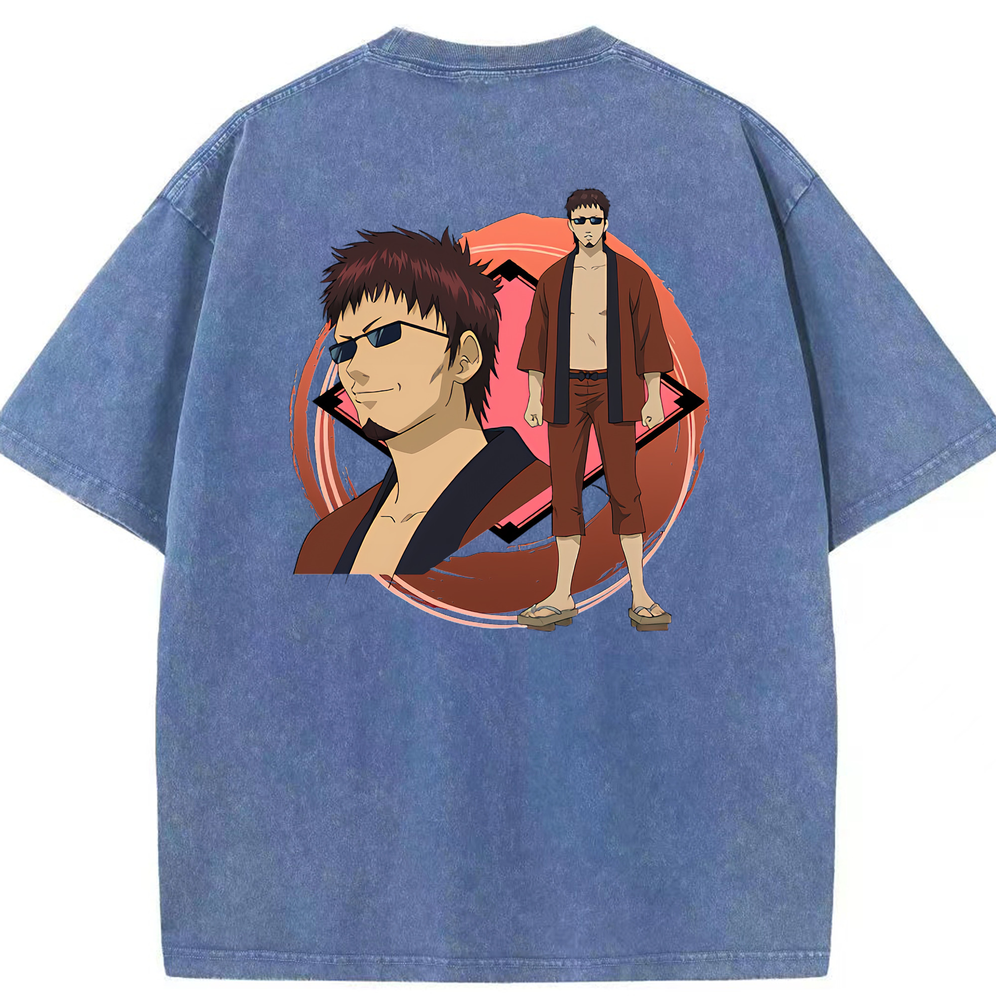 （画像用） ぎんたま 坂田銀時（さかたぎんとき） 神楽 志村新八（しむら しんぱち） GINTAMA Sakata Gintoki Kagura Shimura Shinpachi 綿100% ヴィンテージ風 半袖Tシャツ（背面プリント）