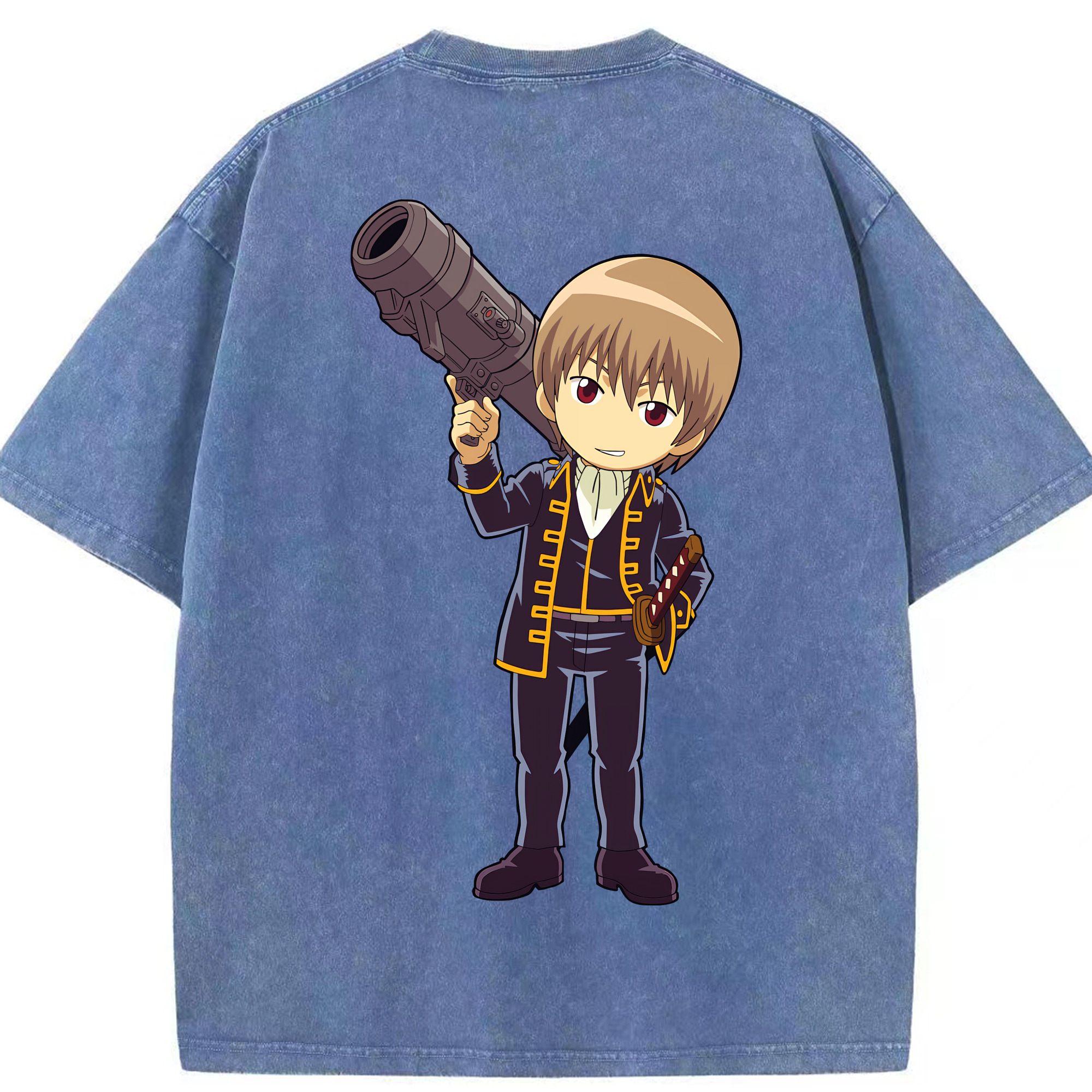（画像用） ぎんたま 坂田銀時（さかたぎんとき） 神楽 志村新八（しむら しんぱち） GINTAMA Sakata Gintoki Kagura Shimura Shinpachi 綿100% ヴィンテージ風 半袖Tシャツ（背面プリント）