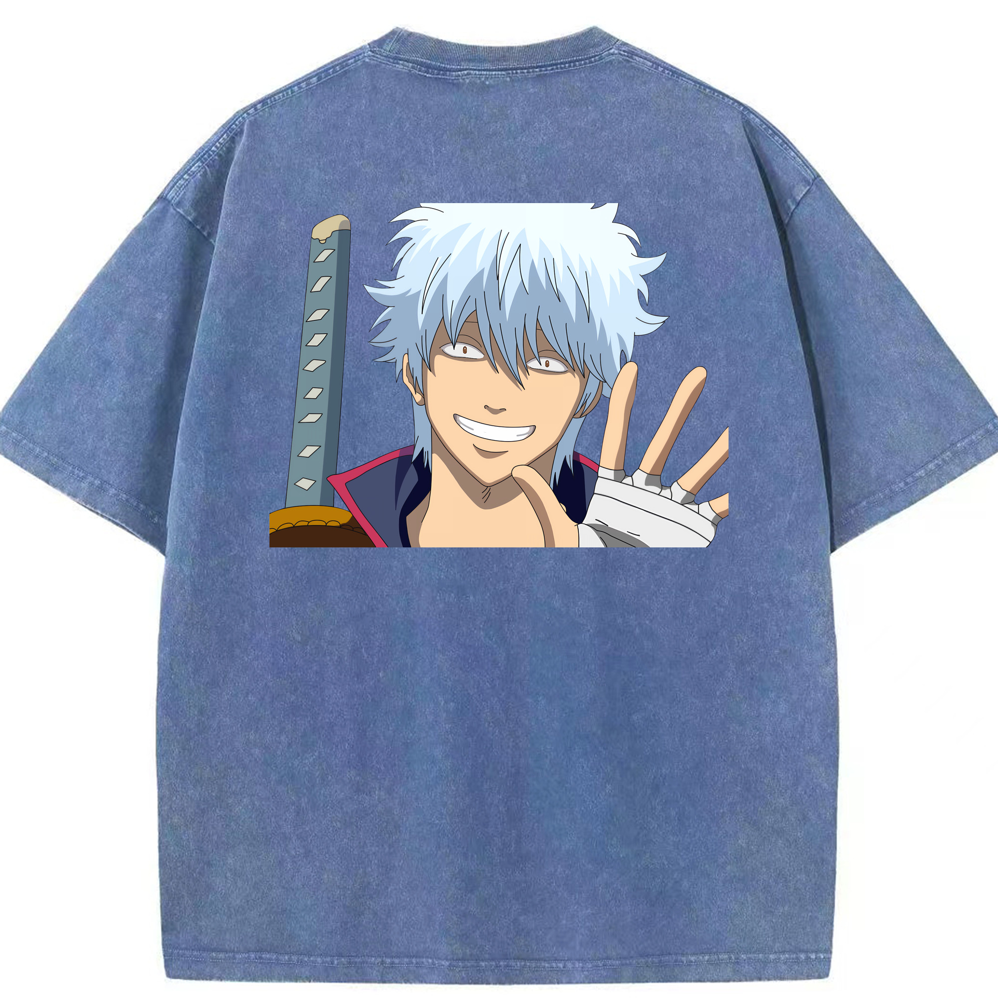 （画像用） ぎんたま 坂田銀時（さかたぎんとき） 神楽 志村新八（しむら しんぱち） GINTAMA Sakata Gintoki Kagura Shimura Shinpachi 綿100% ヴィンテージ風 半袖Tシャツ（背面プリント）