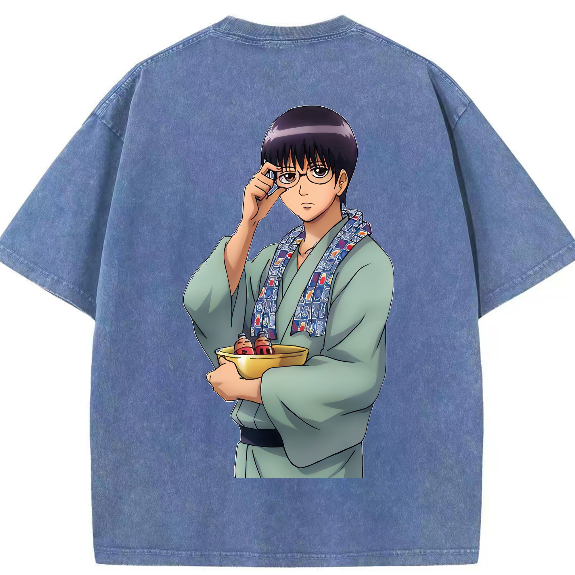 （画像用） ぎんたま 坂田銀時（さかたぎんとき） 神楽 志村新八（しむら しんぱち） GINTAMA Sakata Gintoki Kagura Shimura Shinpachi 綿100% ヴィンテージ風 半袖Tシャツ（背面プリント）