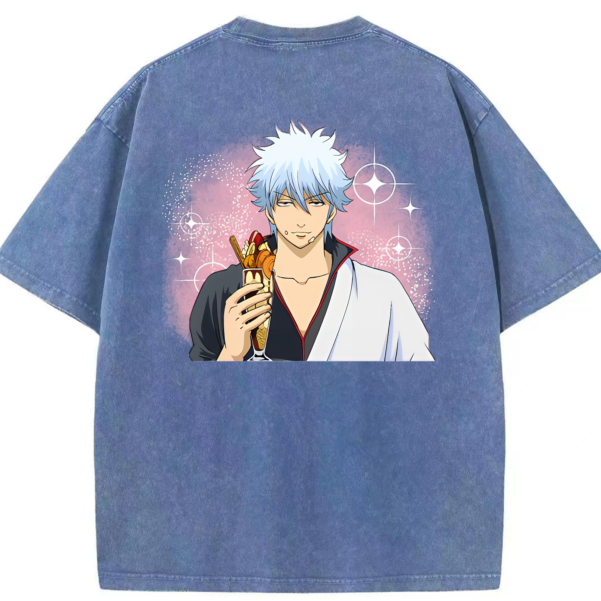 （画像用） ぎんたま 坂田銀時（さかたぎんとき） 神楽 志村新八（しむら しんぱち） GINTAMA Sakata Gintoki Kagura Shimura Shinpachi 綿100% ヴィンテージ風 半袖Tシャツ（背面プリント）