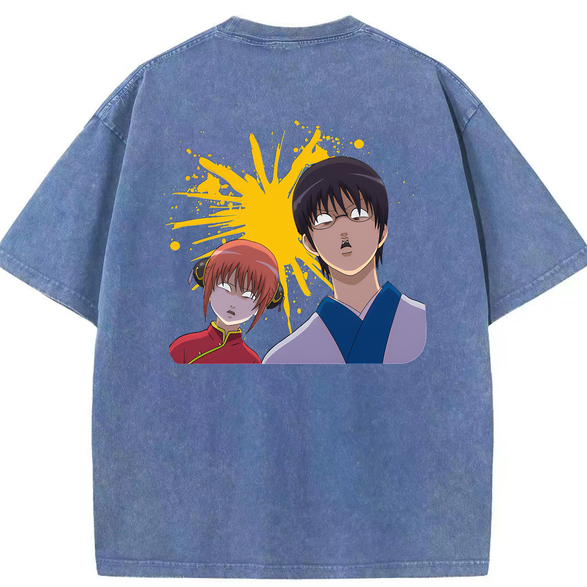 （画像用） ぎんたま 坂田銀時（さかたぎんとき） 神楽 志村新八（しむら しんぱち） GINTAMA Sakata Gintoki Kagura Shimura Shinpachi 綿100% ヴィンテージ風 半袖Tシャツ（背面プリント）