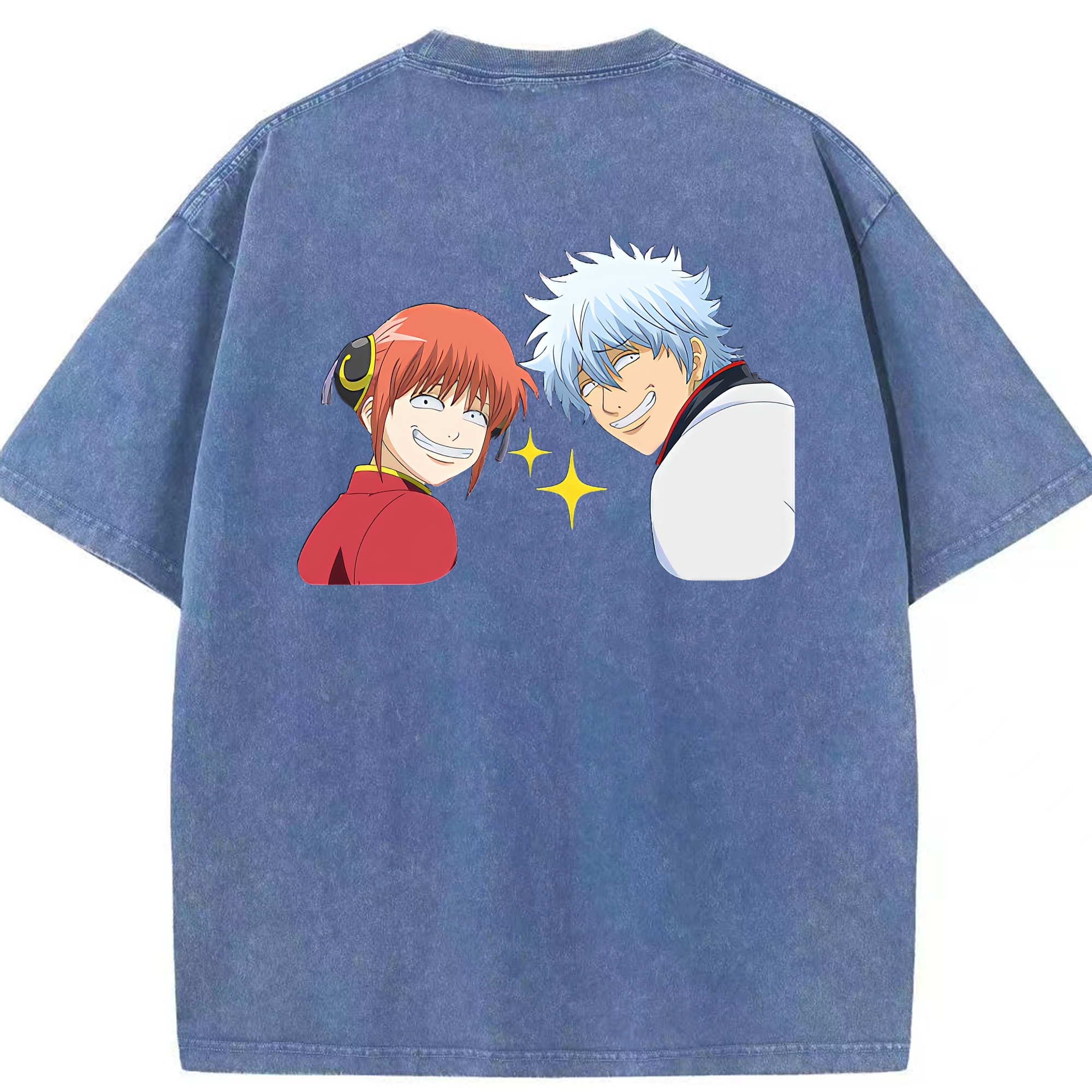 （画像用） ぎんたま 坂田銀時（さかたぎんとき） 神楽 志村新八（しむら しんぱち） GINTAMA Sakata Gintoki Kagura Shimura Shinpachi 綿100% ヴィンテージ風 半袖Tシャツ（背面プリント）