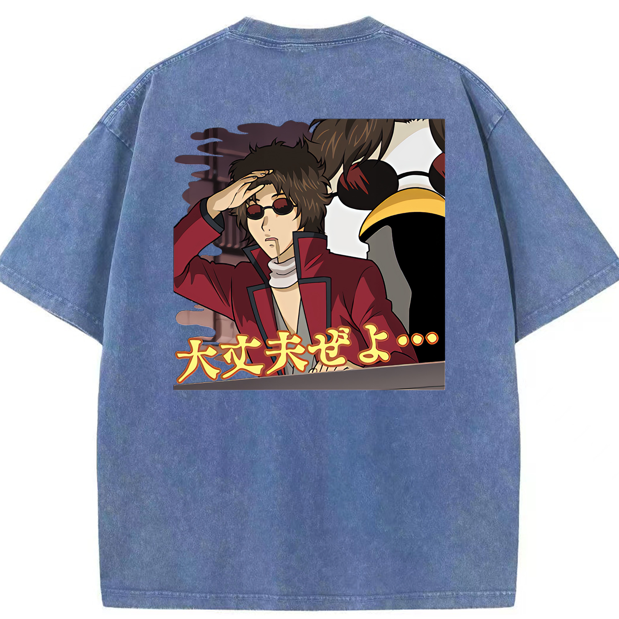 （画像用） ぎんたま 坂田銀時（さかたぎんとき） 神楽 志村新八（しむら しんぱち） GINTAMA Sakata Gintoki Kagura Shimura Shinpachi 綿100% ヴィンテージ風 半袖Tシャツ（背面プリント）