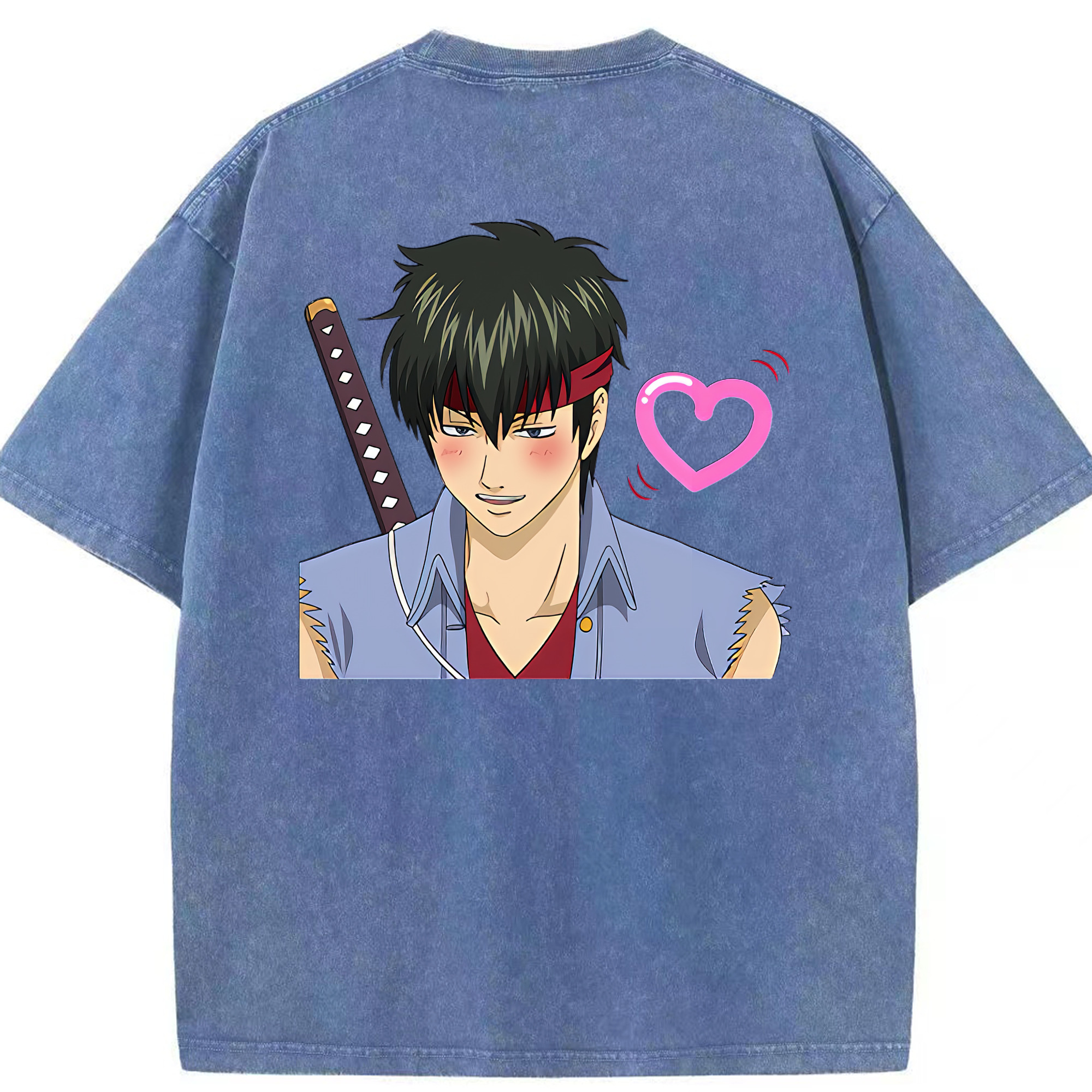 （画像用） ぎんたま 坂田銀時（さかたぎんとき） 神楽 志村新八（しむら しんぱち） GINTAMA Sakata Gintoki Kagura Shimura Shinpachi 綿100% ヴィンテージ風 半袖Tシャツ（背面プリント）