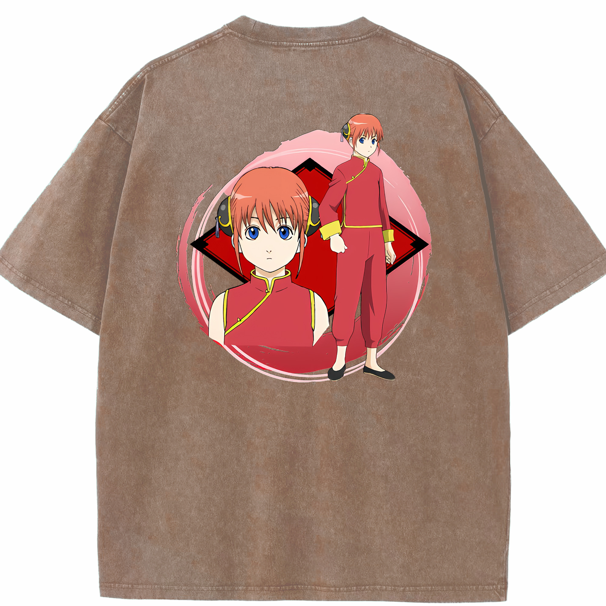 （画像用） ぎんたま 坂田銀時（さかたぎんとき） 神楽 志村新八（しむら しんぱち） GINTAMA Sakata Gintoki Kagura Shimura Shinpachi 綿100% ヴィンテージ風 半袖Tシャツ（背面プリント）