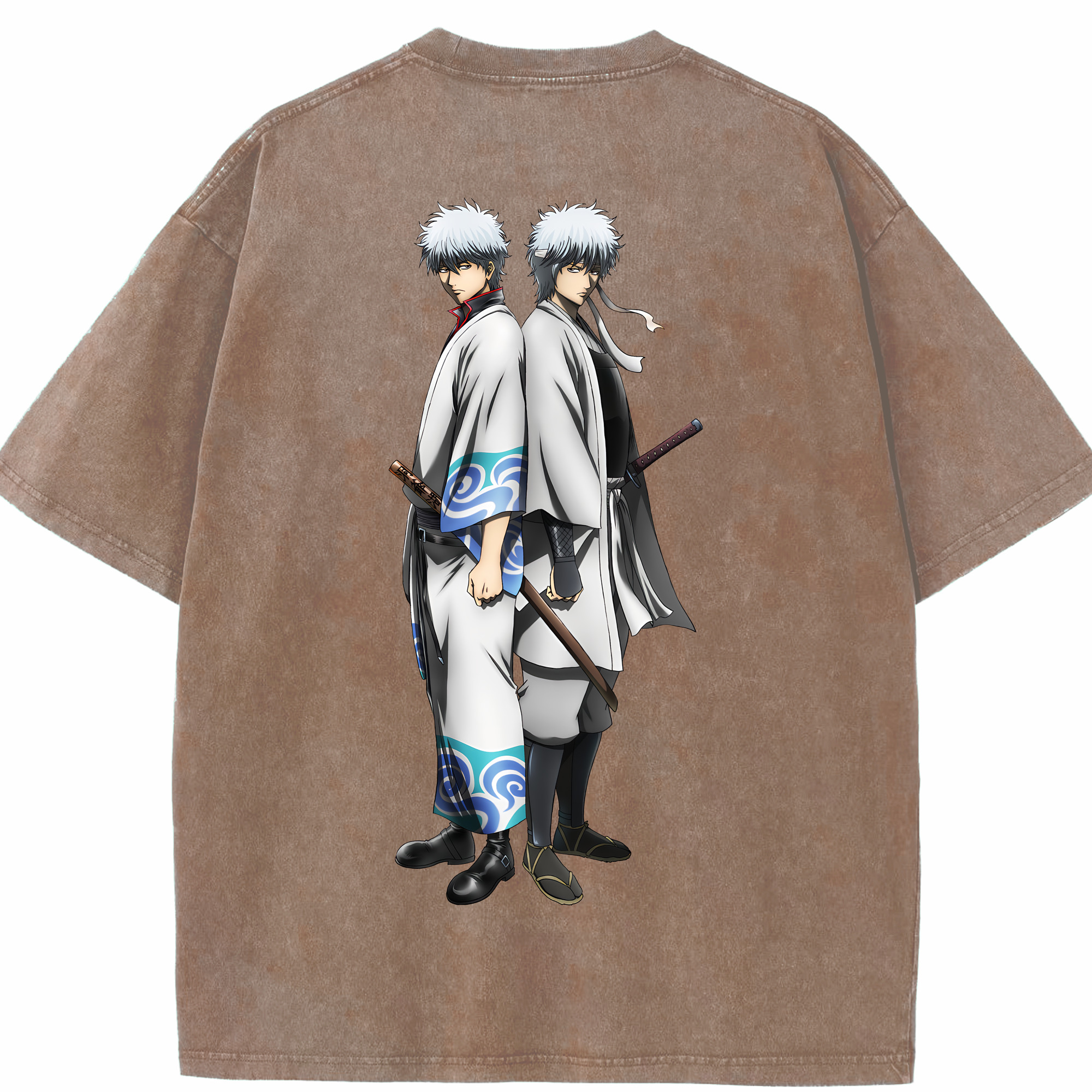 （画像用） ぎんたま 坂田銀時（さかたぎんとき） 神楽 志村新八（しむら しんぱち） GINTAMA Sakata Gintoki Kagura Shimura Shinpachi 綿100% ヴィンテージ風 半袖Tシャツ（背面プリント）