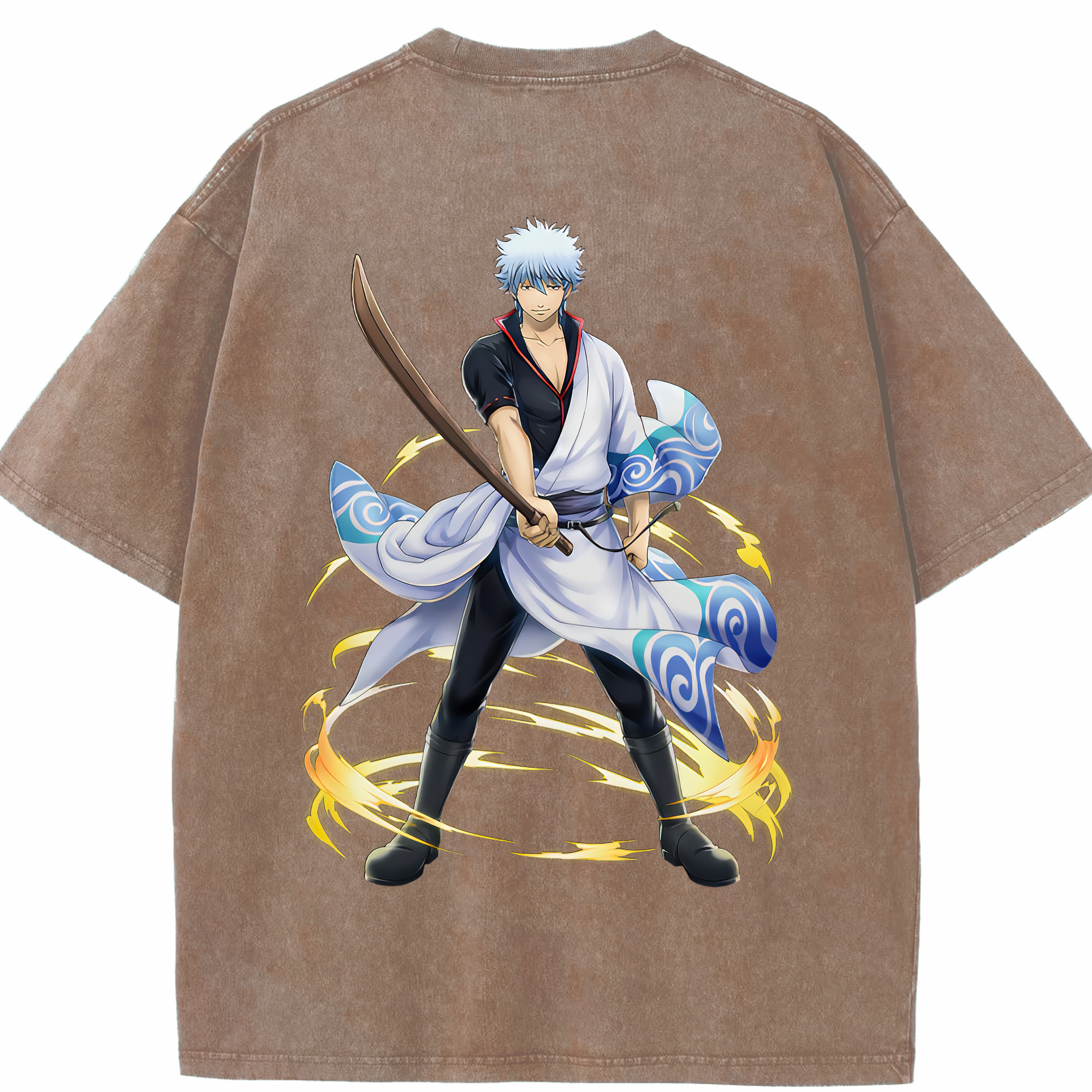 （画像用） ぎんたま 坂田銀時（さかたぎんとき） 神楽 志村新八（しむら しんぱち） GINTAMA Sakata Gintoki Kagura Shimura Shinpachi 綿100% ヴィンテージ風 半袖Tシャツ（背面プリント）
