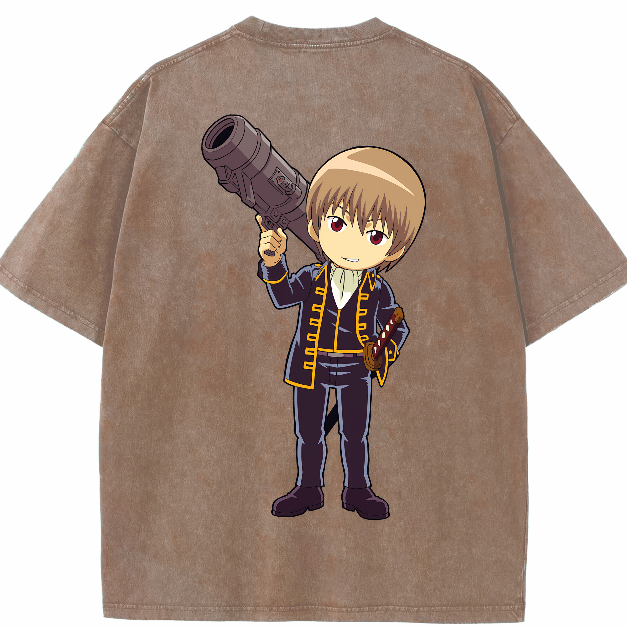 （画像用） ぎんたま 坂田銀時（さかたぎんとき） 神楽 志村新八（しむら しんぱち） GINTAMA Sakata Gintoki Kagura Shimura Shinpachi 綿100% ヴィンテージ風 半袖Tシャツ（背面プリント）