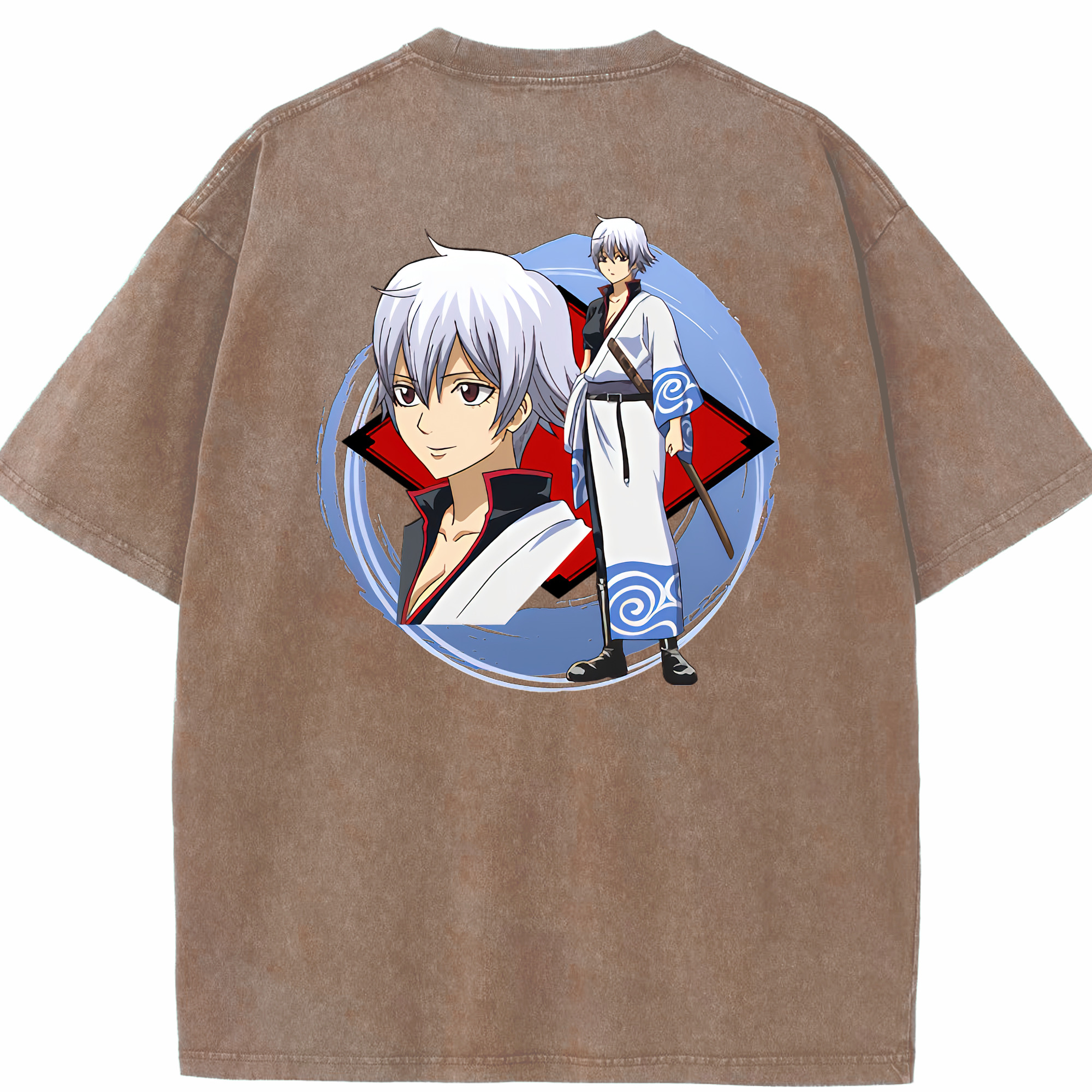 （画像用） ぎんたま 坂田銀時（さかたぎんとき） 神楽 志村新八（しむら しんぱち） GINTAMA Sakata Gintoki Kagura Shimura Shinpachi 綿100% ヴィンテージ風 半袖Tシャツ（背面プリント）