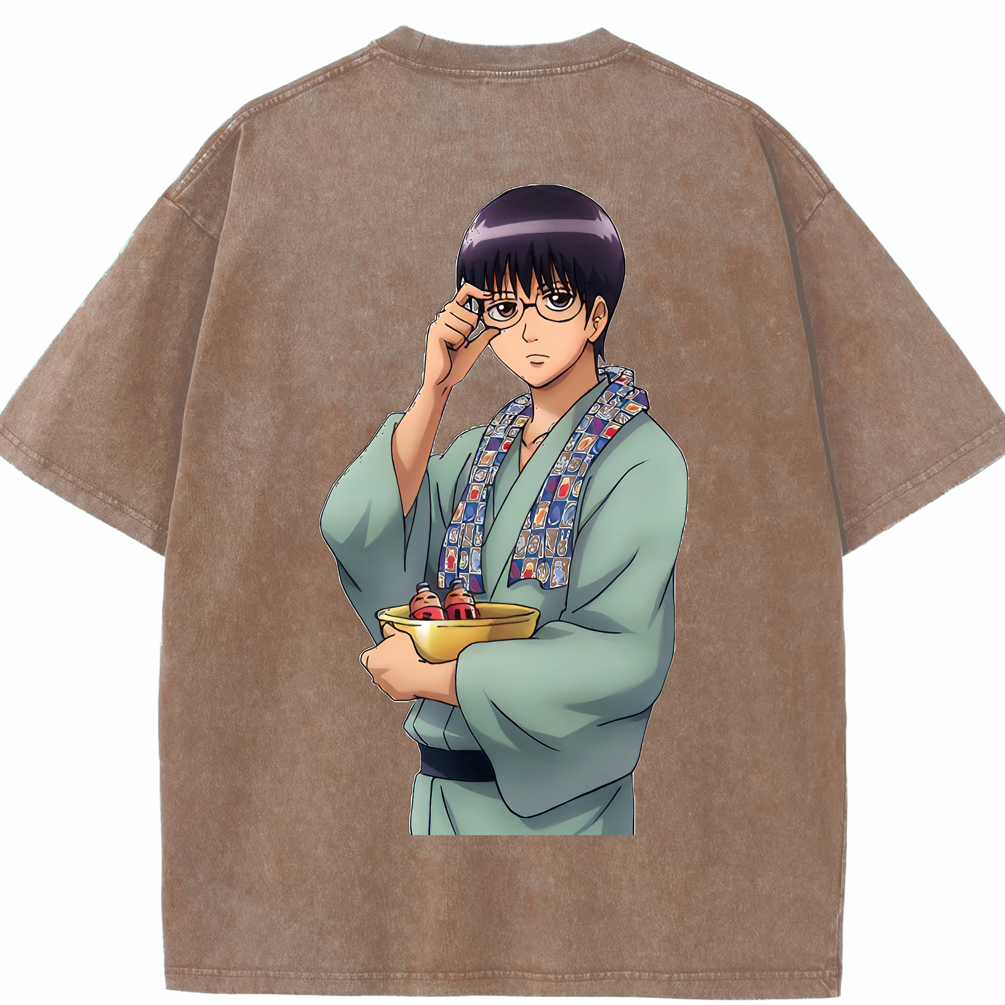 （画像用） ぎんたま 坂田銀時（さかたぎんとき） 神楽 志村新八（しむら しんぱち） GINTAMA Sakata Gintoki Kagura Shimura Shinpachi 綿100% ヴィンテージ風 半袖Tシャツ（背面プリント）