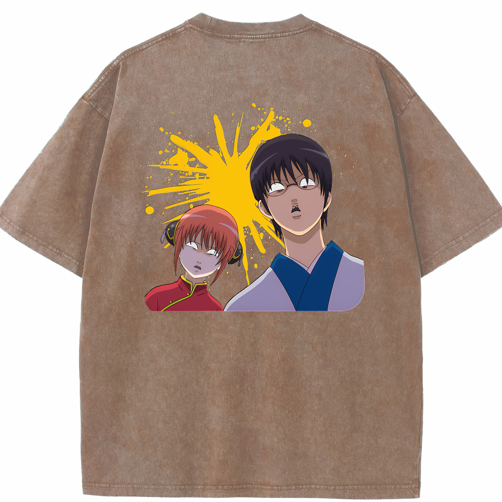 （画像用） ぎんたま 坂田銀時（さかたぎんとき） 神楽 志村新八（しむら しんぱち） GINTAMA Sakata Gintoki Kagura Shimura Shinpachi 綿100% ヴィンテージ風 半袖Tシャツ（背面プリント）