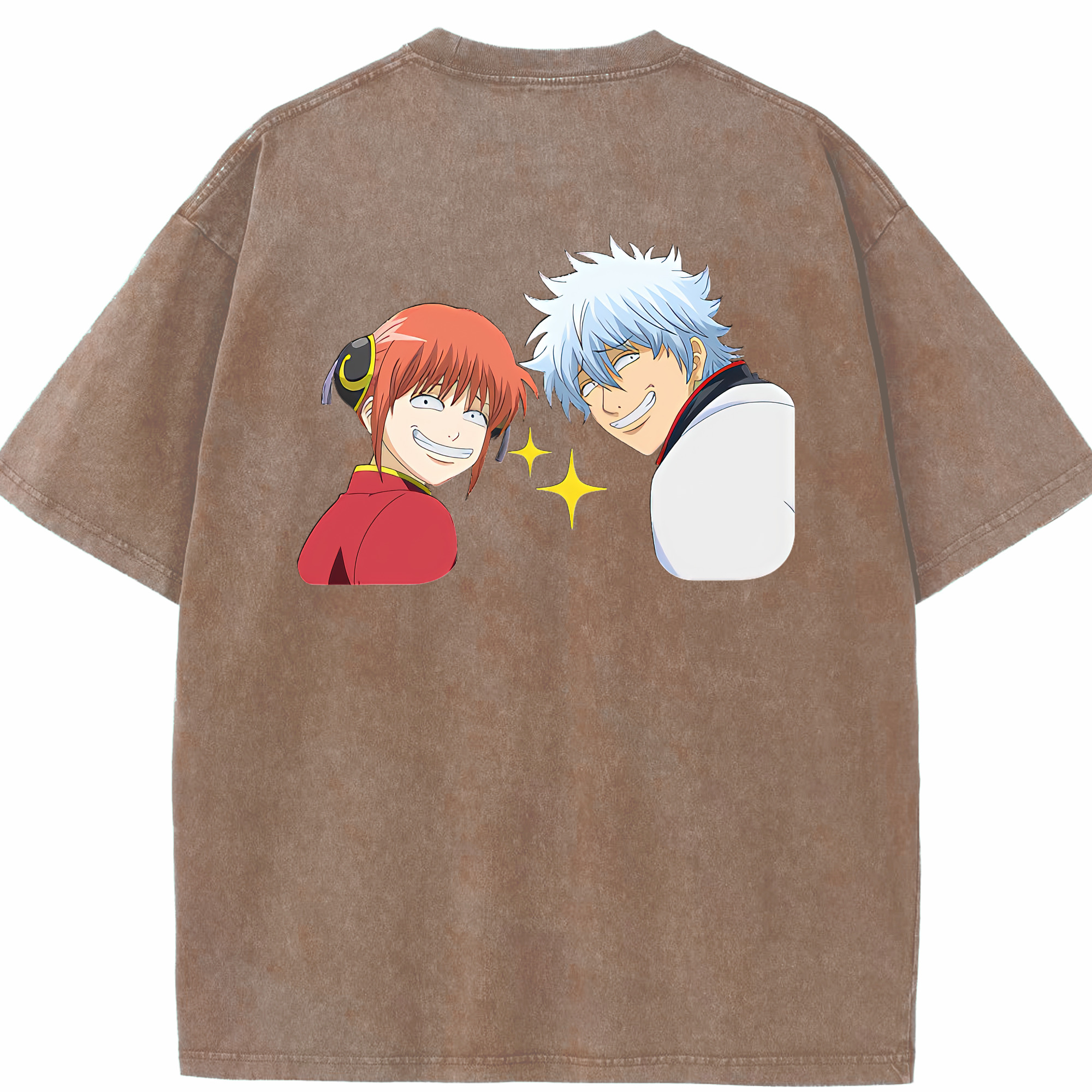 （画像用） ぎんたま 坂田銀時（さかたぎんとき） 神楽 志村新八（しむら しんぱち） GINTAMA Sakata Gintoki Kagura Shimura Shinpachi 綿100% ヴィンテージ風 半袖Tシャツ（背面プリント）
