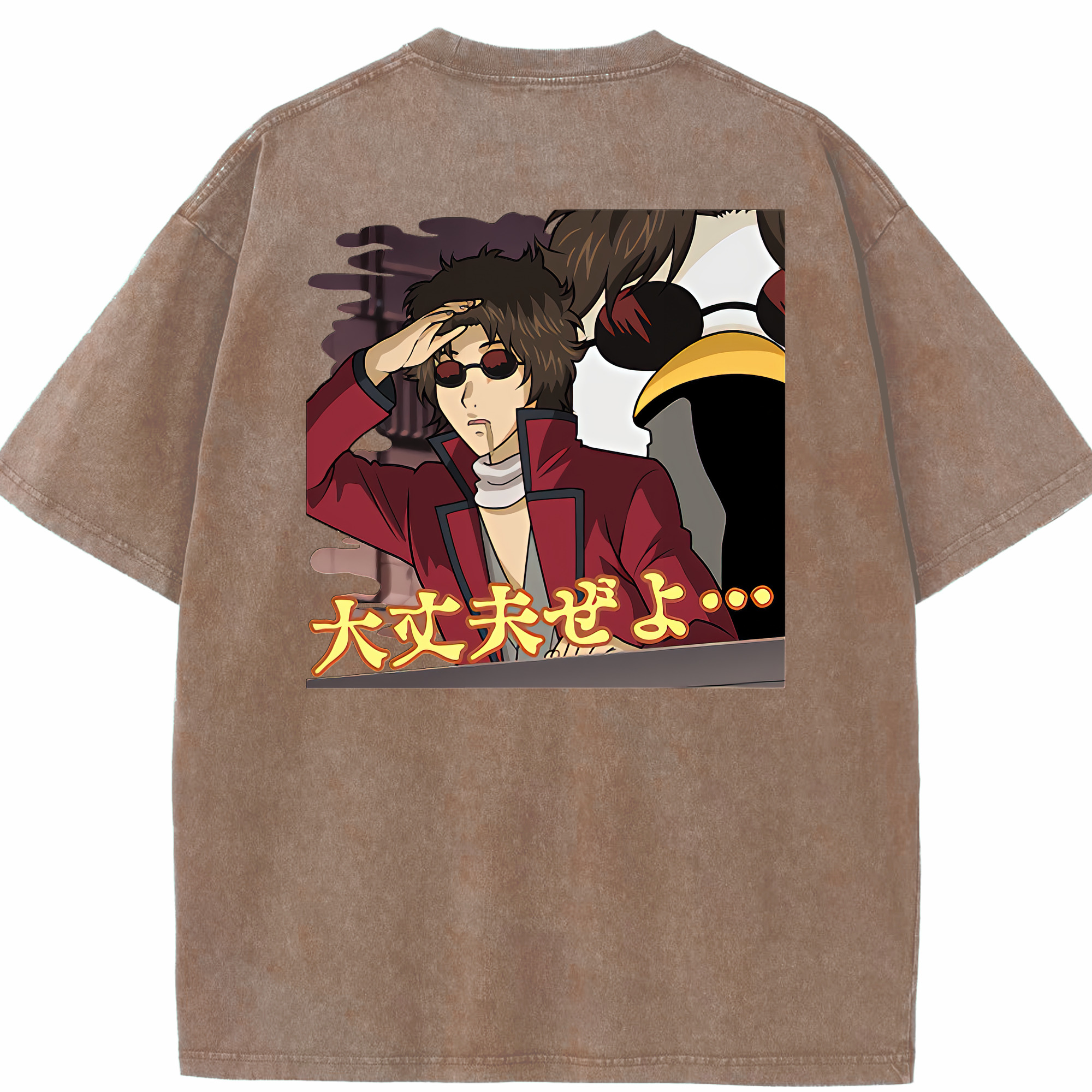 （画像用） ぎんたま 坂田銀時（さかたぎんとき） 神楽 志村新八（しむら しんぱち） GINTAMA Sakata Gintoki Kagura Shimura Shinpachi 綿100% ヴィンテージ風 半袖Tシャツ（背面プリント）