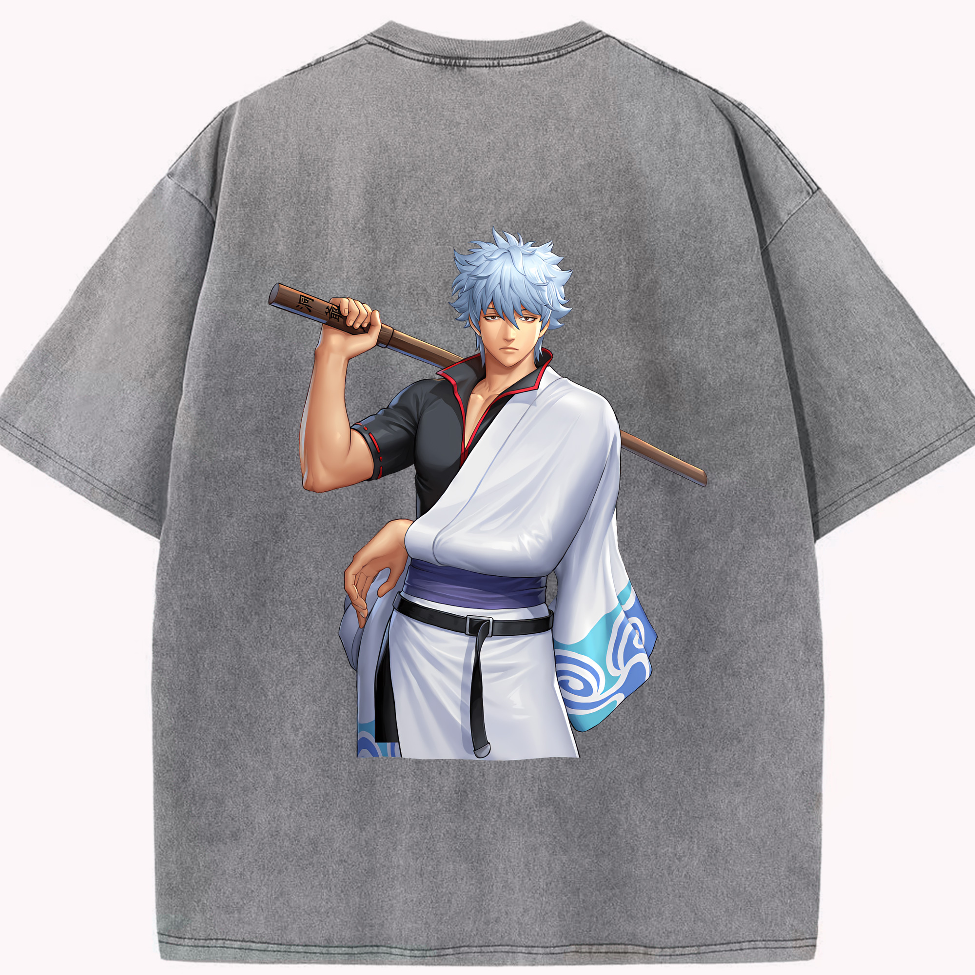 （画像用） ぎんたま 坂田銀時（さかたぎんとき） 神楽 志村新八（しむら しんぱち） GINTAMA Sakata Gintoki Kagura Shimura Shinpachi 綿100% ヴィンテージ風 半袖Tシャツ（背面プリント）