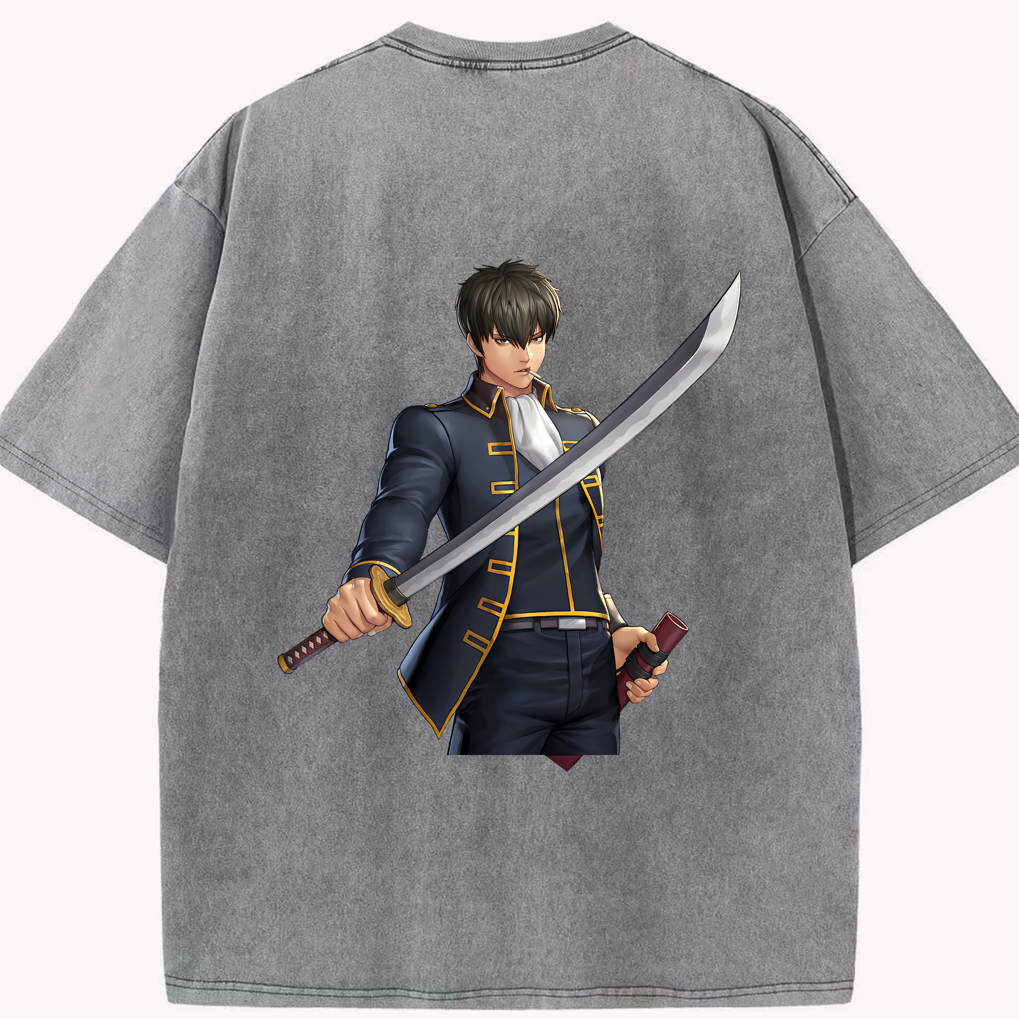 （画像用） ぎんたま 坂田銀時（さかたぎんとき） 神楽 志村新八（しむら しんぱち） GINTAMA Sakata Gintoki Kagura Shimura Shinpachi 綿100% ヴィンテージ風 半袖Tシャツ（背面プリント）