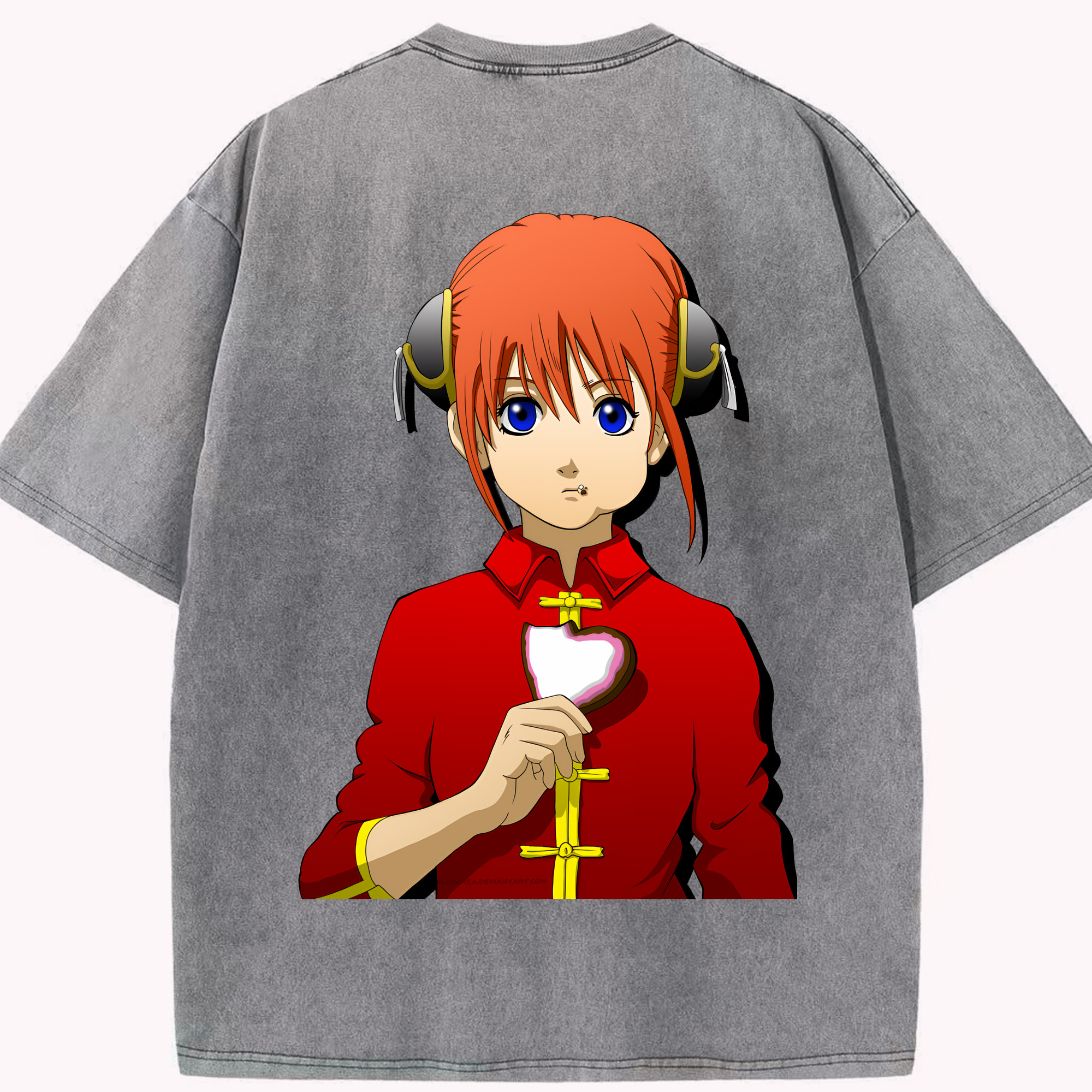 （画像用） ぎんたま 坂田銀時（さかたぎんとき） 神楽 志村新八（しむら しんぱち） GINTAMA Sakata Gintoki Kagura Shimura Shinpachi 綿100% ヴィンテージ風 半袖Tシャツ（背面プリント）