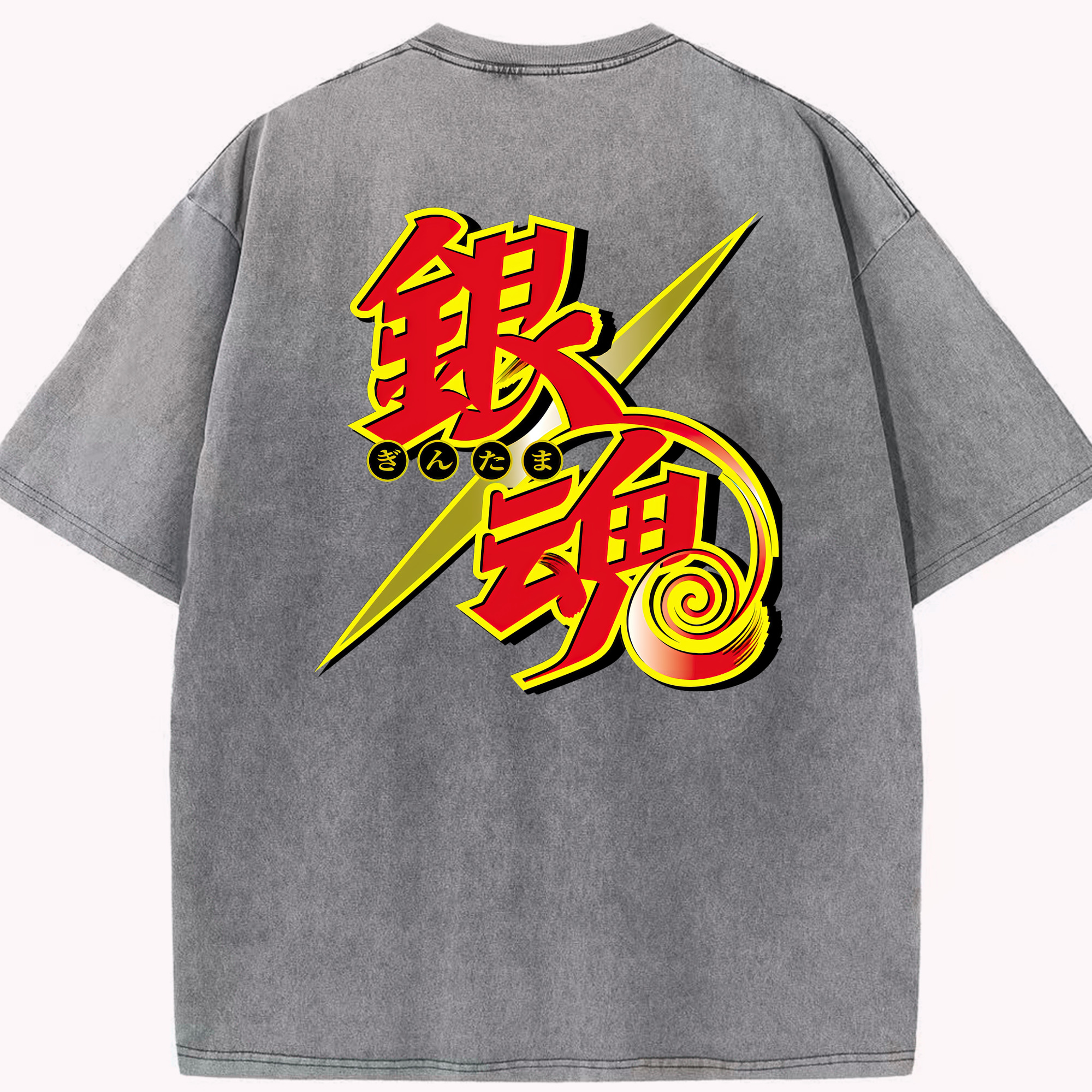 （画像用） ぎんたま 坂田銀時（さかたぎんとき） 神楽 志村新八（しむら しんぱち） GINTAMA Sakata Gintoki Kagura Shimura Shinpachi 綿100% ヴィンテージ風 半袖Tシャツ（背面プリント）
