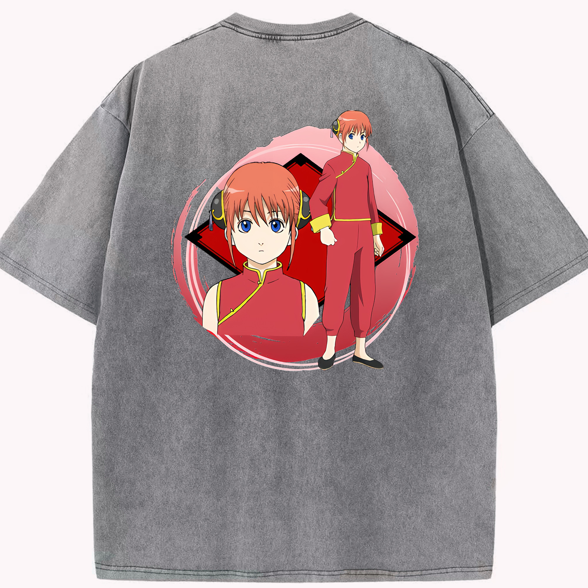 （画像用） ぎんたま 坂田銀時（さかたぎんとき） 神楽 志村新八（しむら しんぱち） GINTAMA Sakata Gintoki Kagura Shimura Shinpachi 綿100% ヴィンテージ風 半袖Tシャツ（背面プリント）