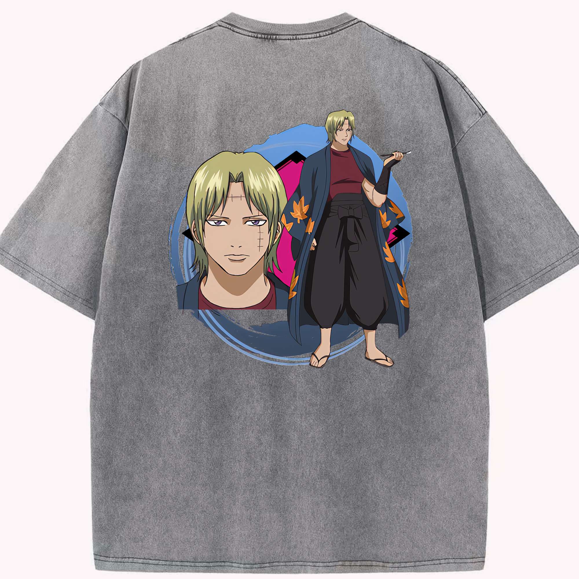 （画像用） ぎんたま 坂田銀時（さかたぎんとき） 神楽 志村新八（しむら しんぱち） GINTAMA Sakata Gintoki Kagura Shimura Shinpachi 綿100% ヴィンテージ風 半袖Tシャツ（背面プリント）